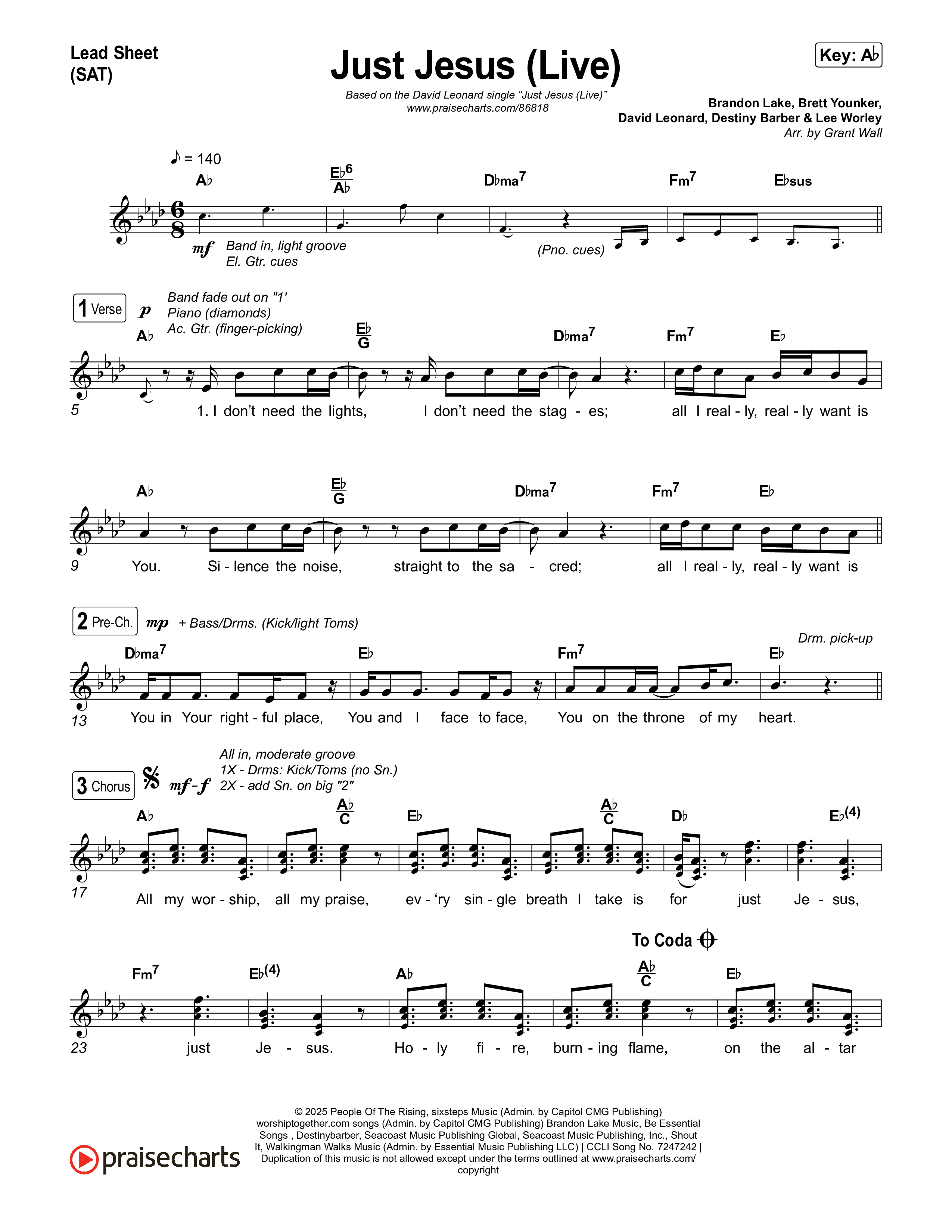 Just Jesus (Live) Lead Sheet (SAT) (David Leonard)