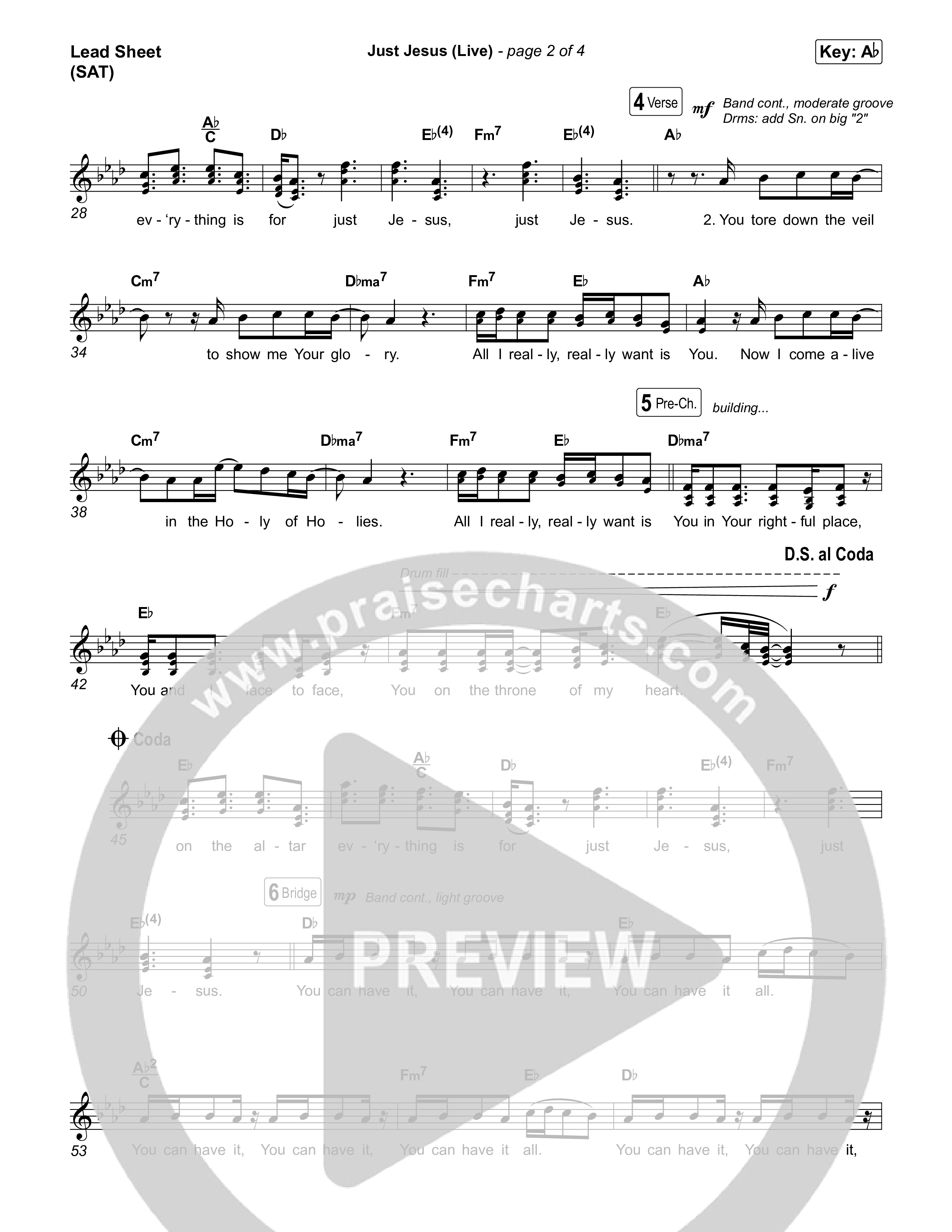 Just Jesus (Live) Lead Sheet (SAT) (David Leonard)