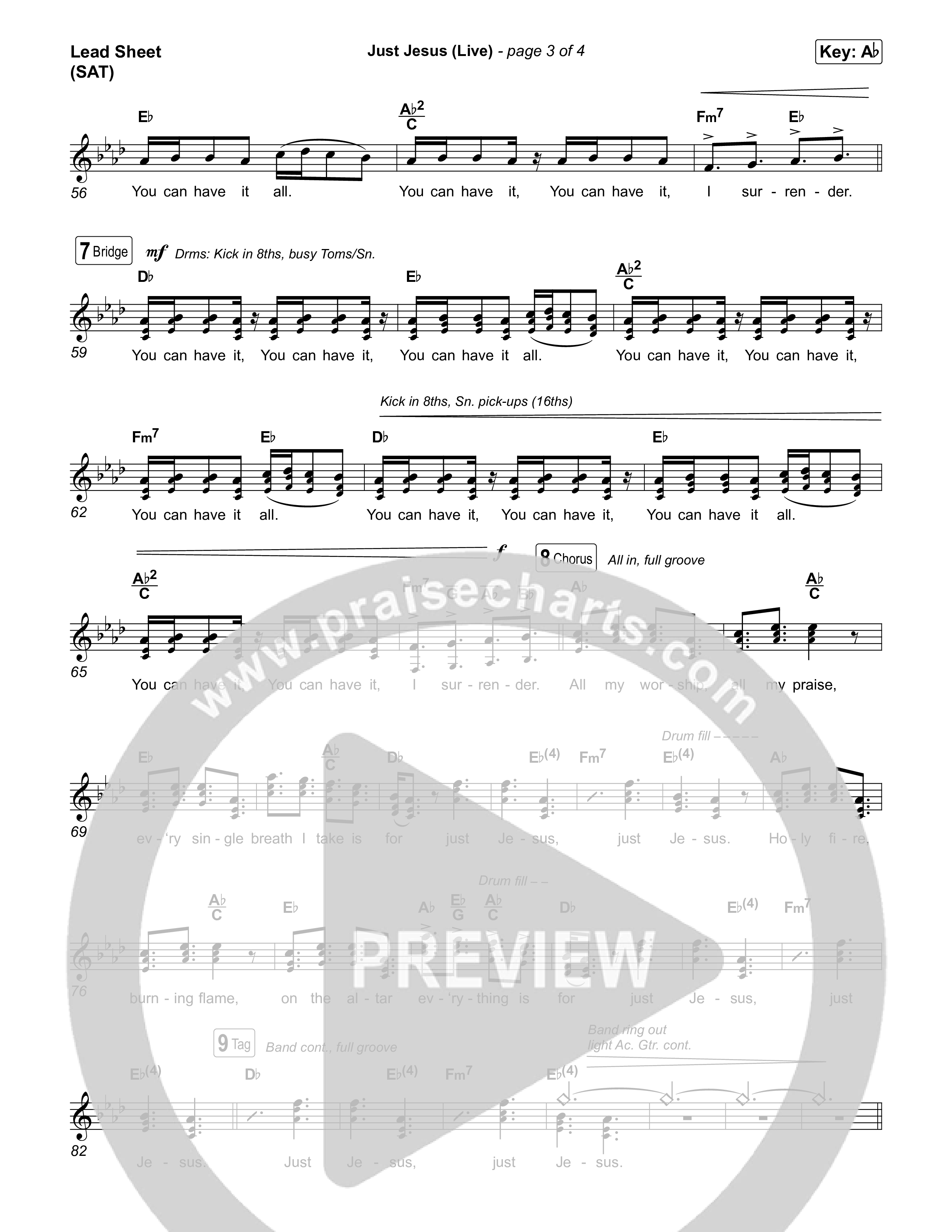 Just Jesus (Live) Lead Sheet (SAT) (David Leonard)