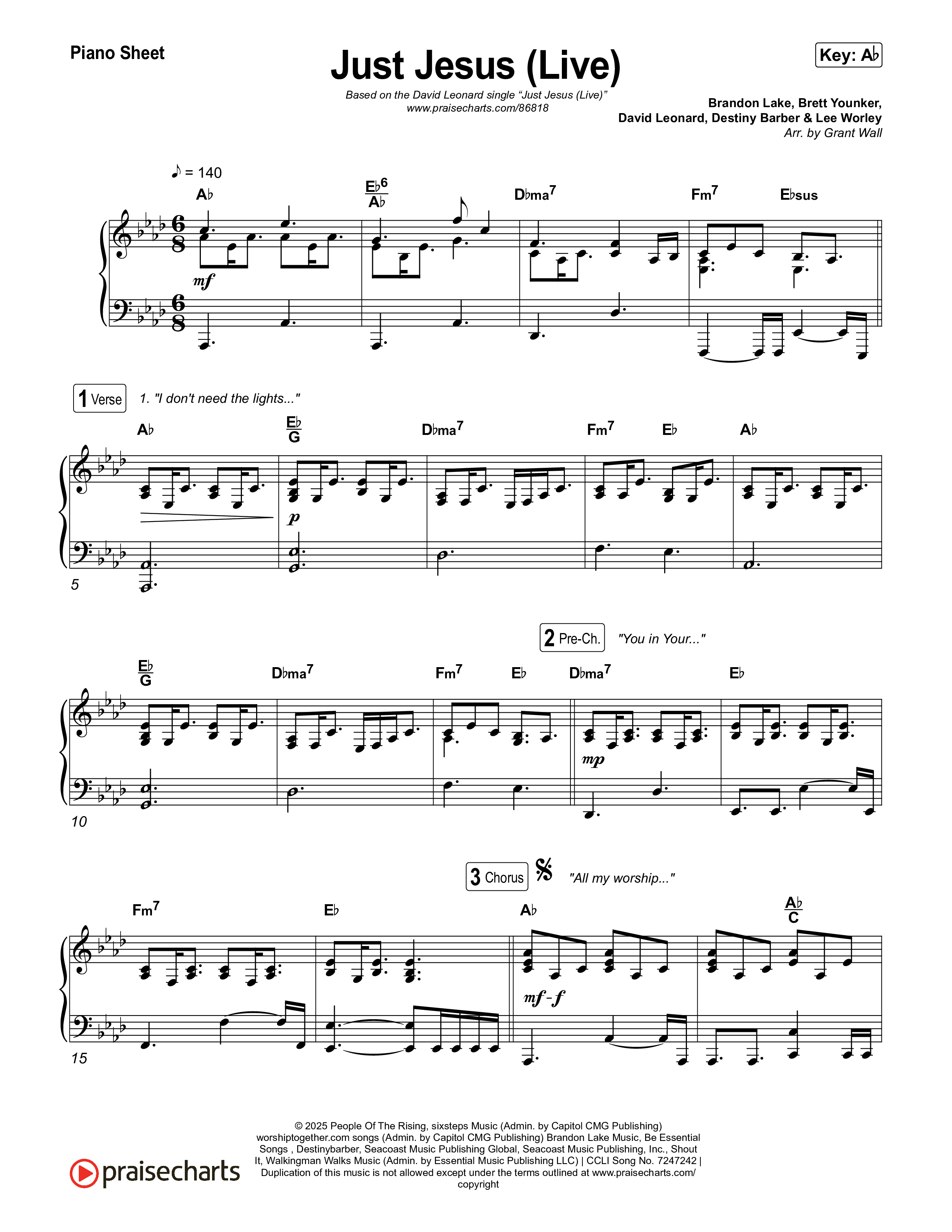 Just Jesus (Live) Piano Sheet (David Leonard)