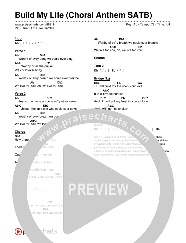 Build My Life (Choral Anthem SATB) Chords & Lyrics (Pat Barrett / Arr. Luke Gambill)
