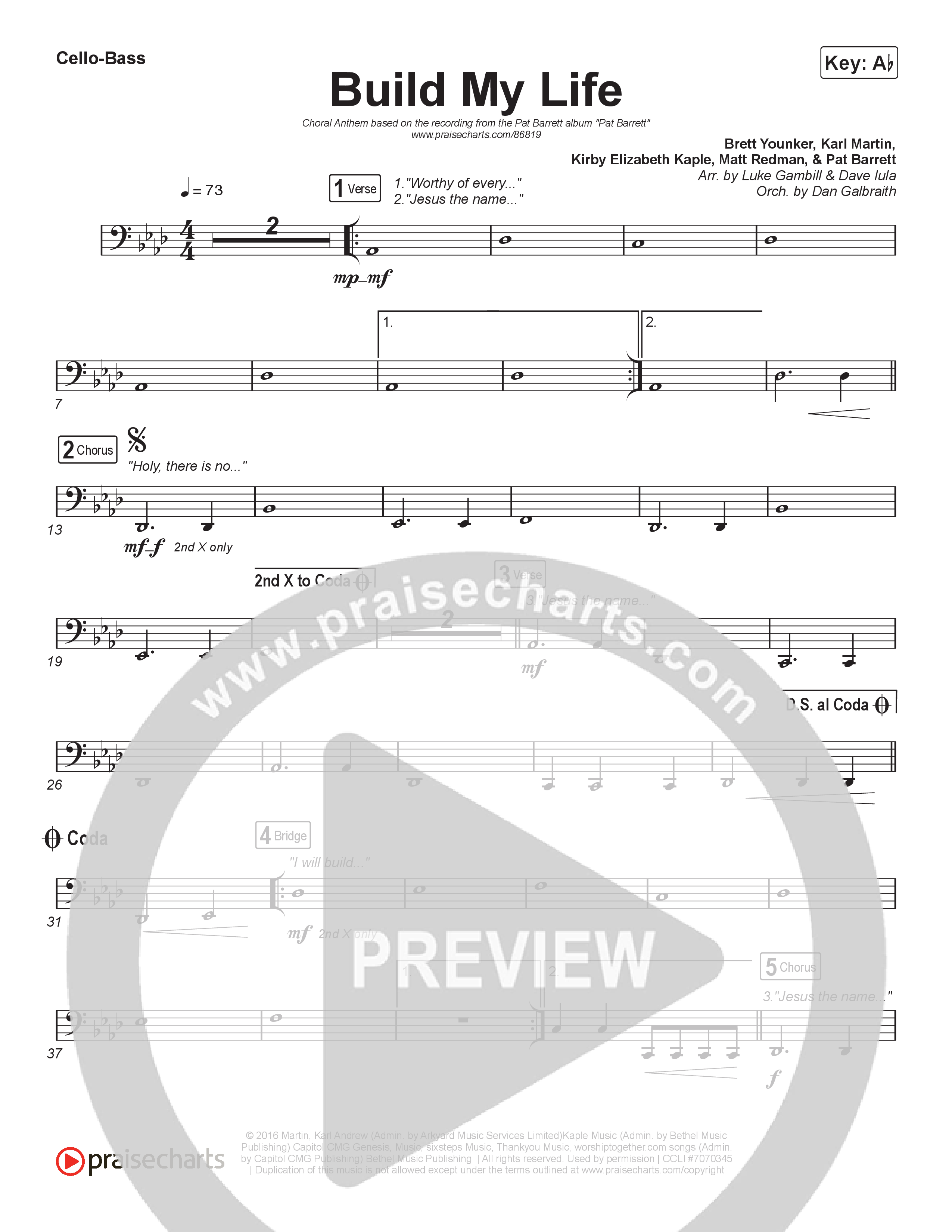 Build My Life (Choral Anthem SATB) Cello/Bass (Pat Barrett / Arr. Luke Gambill)