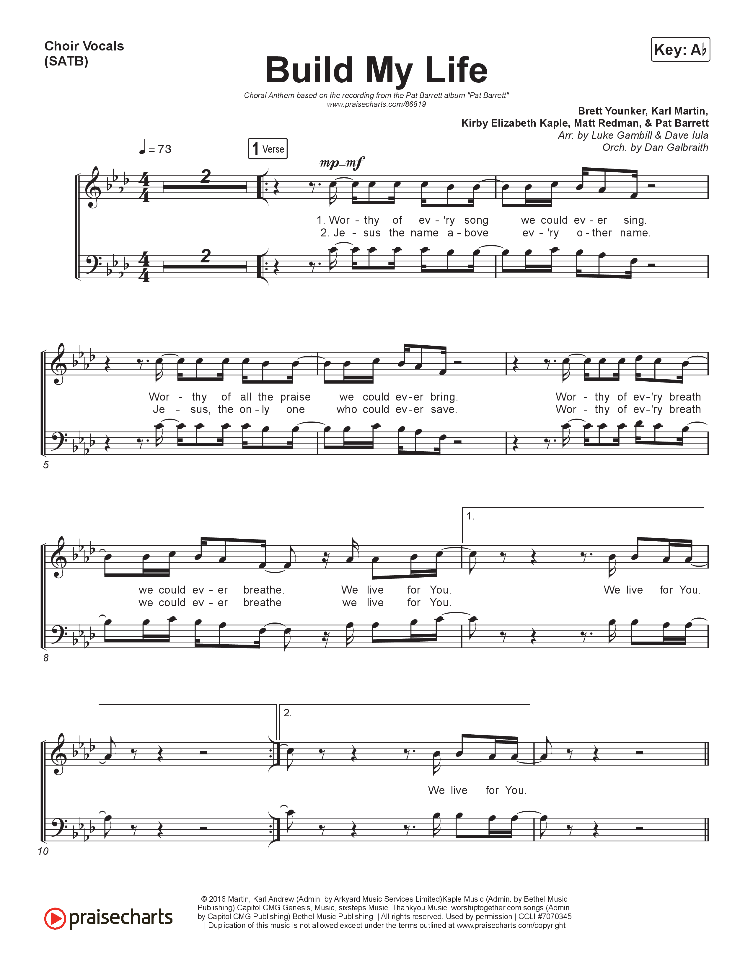 Build My Life (Choral Anthem SATB) Choir Sheet (SATB) (Pat Barrett / Arr. Luke Gambill)