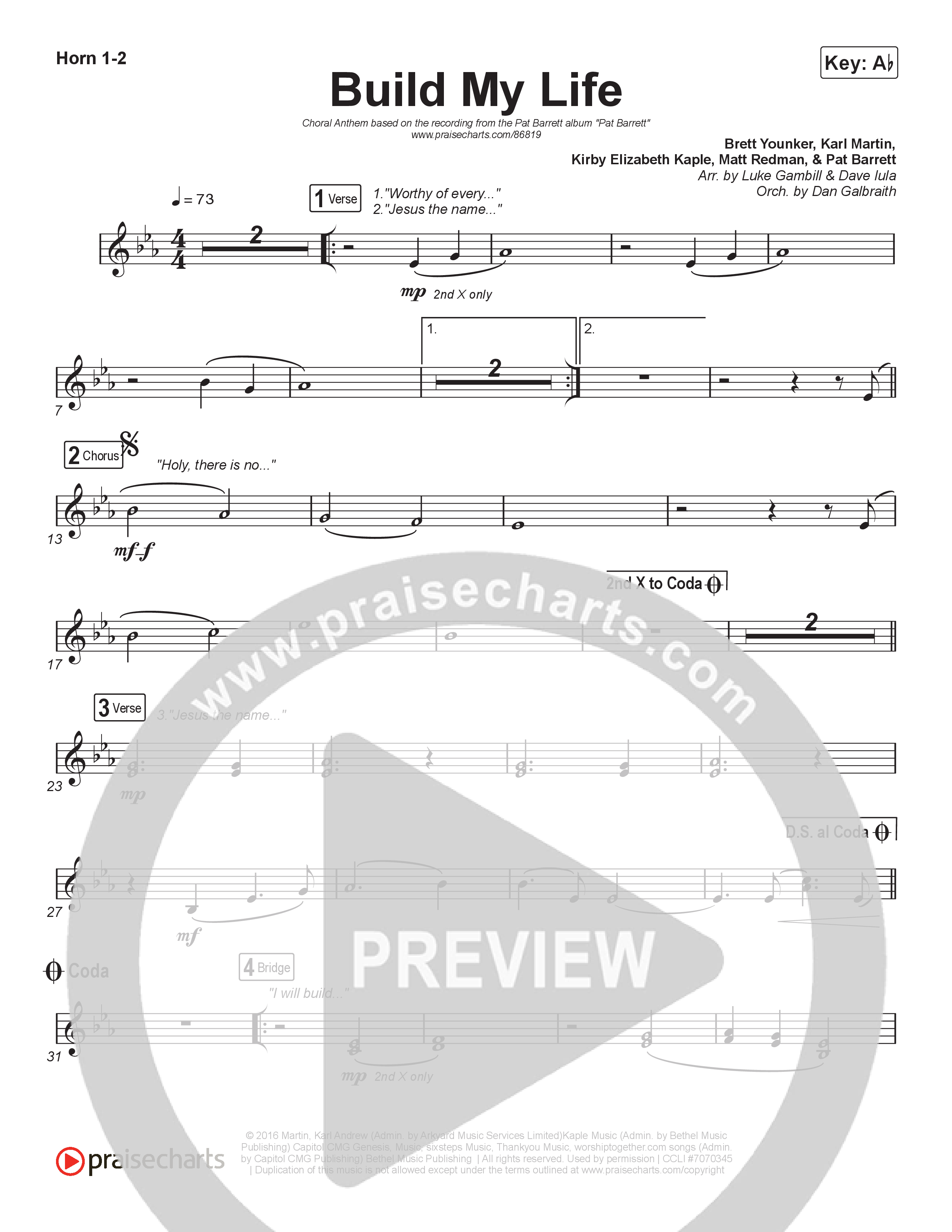 Build My Life (Choral Anthem SATB) French Horn 1,2 (Pat Barrett / Arr. Luke Gambill)