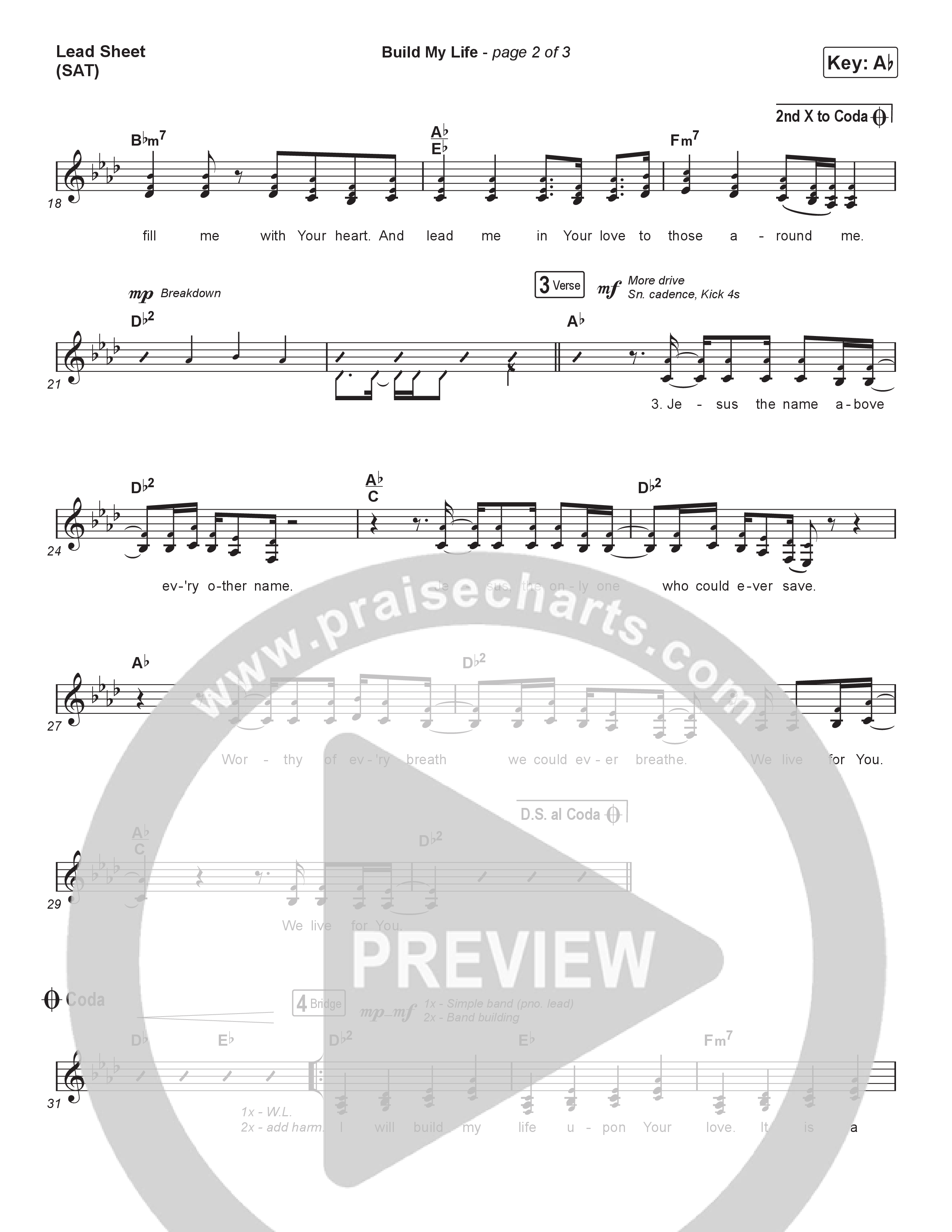 Build My Life (Choral Anthem SATB) Lead Sheet (SAT) (Pat Barrett / Arr. Luke Gambill)