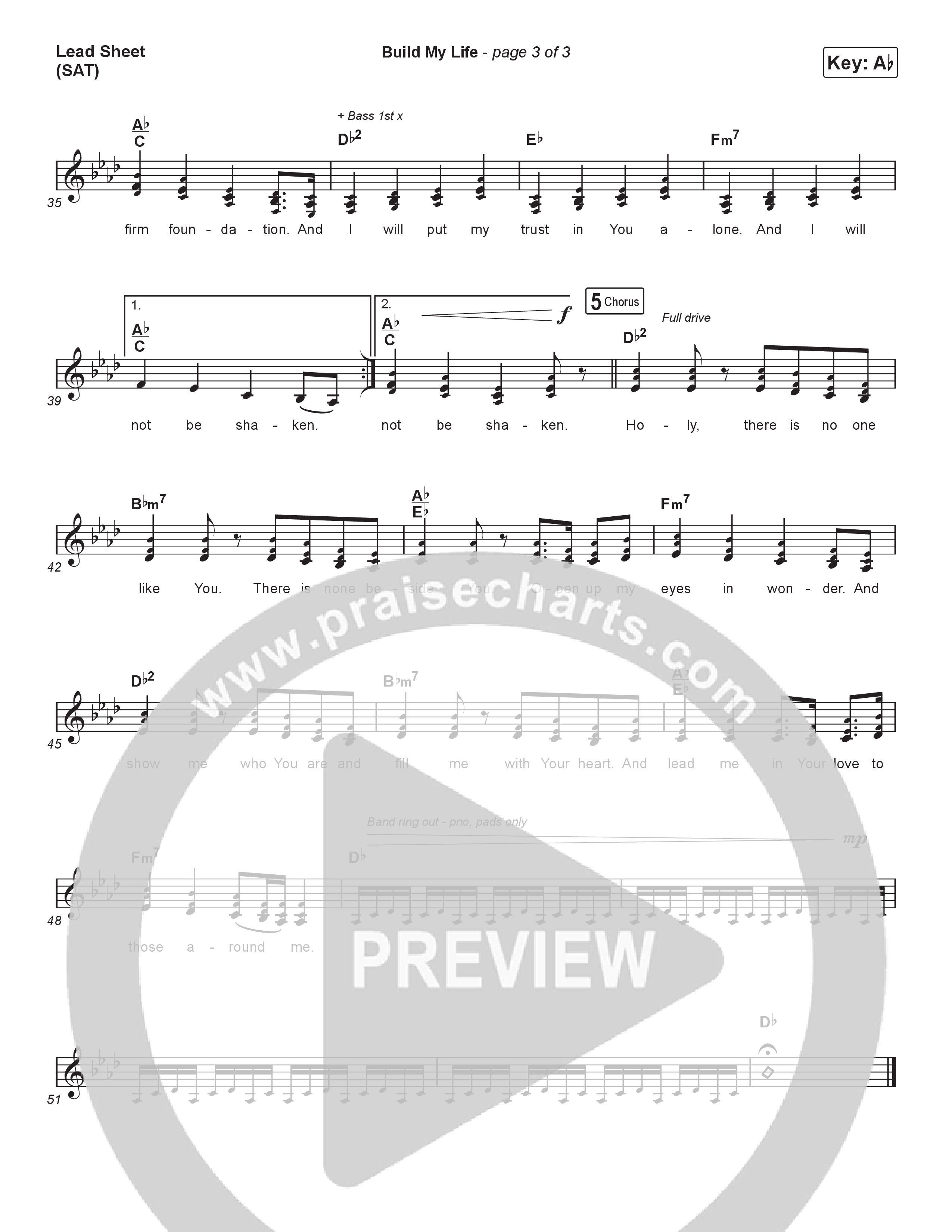 Build My Life (Choral Anthem SATB) Lead Sheet (SAT) (Pat Barrett / Arr. Luke Gambill)