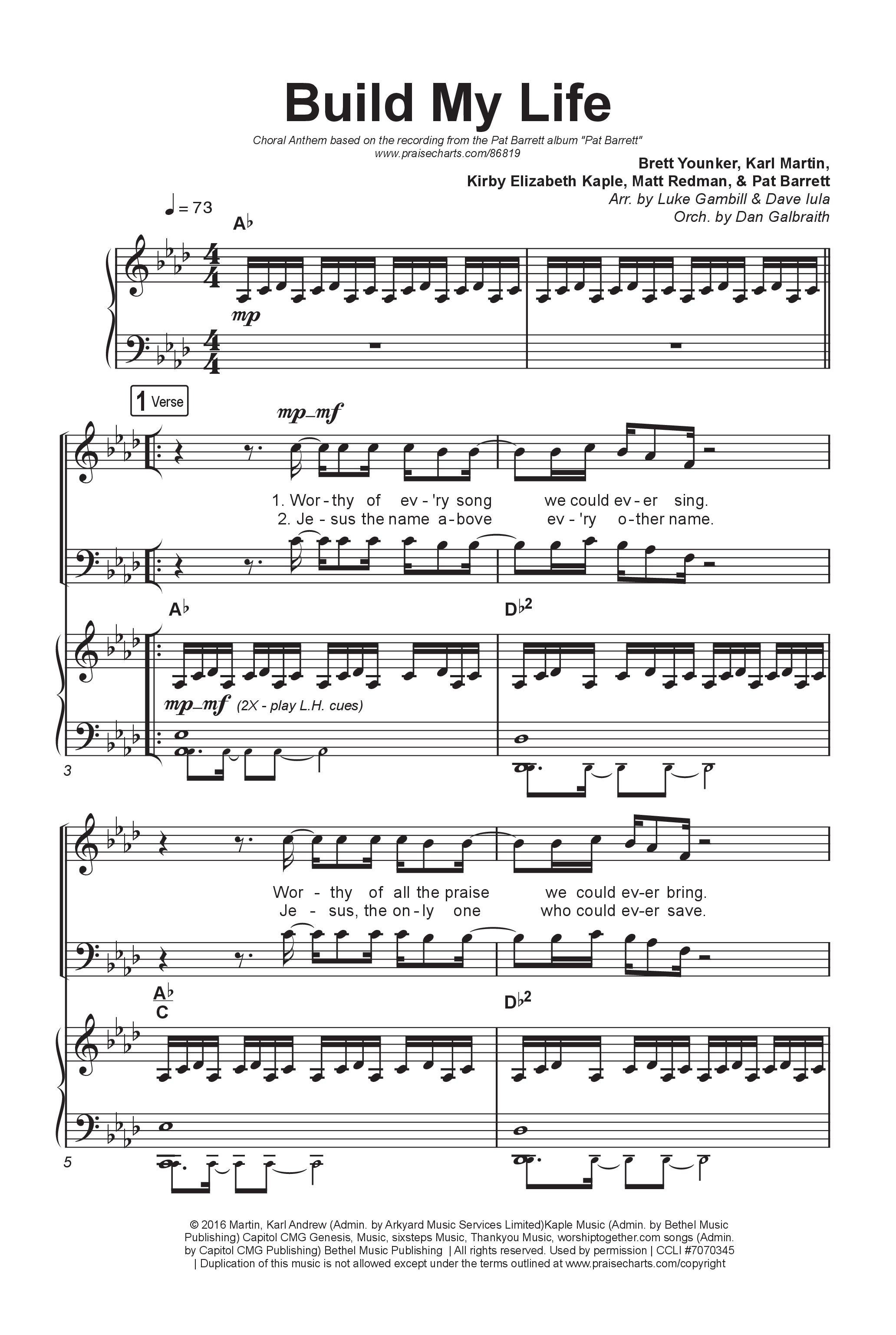 Build My Life (Choral Anthem SATB) Octavo (SATB & Pno) (Pat Barrett / Arr. Luke Gambill)