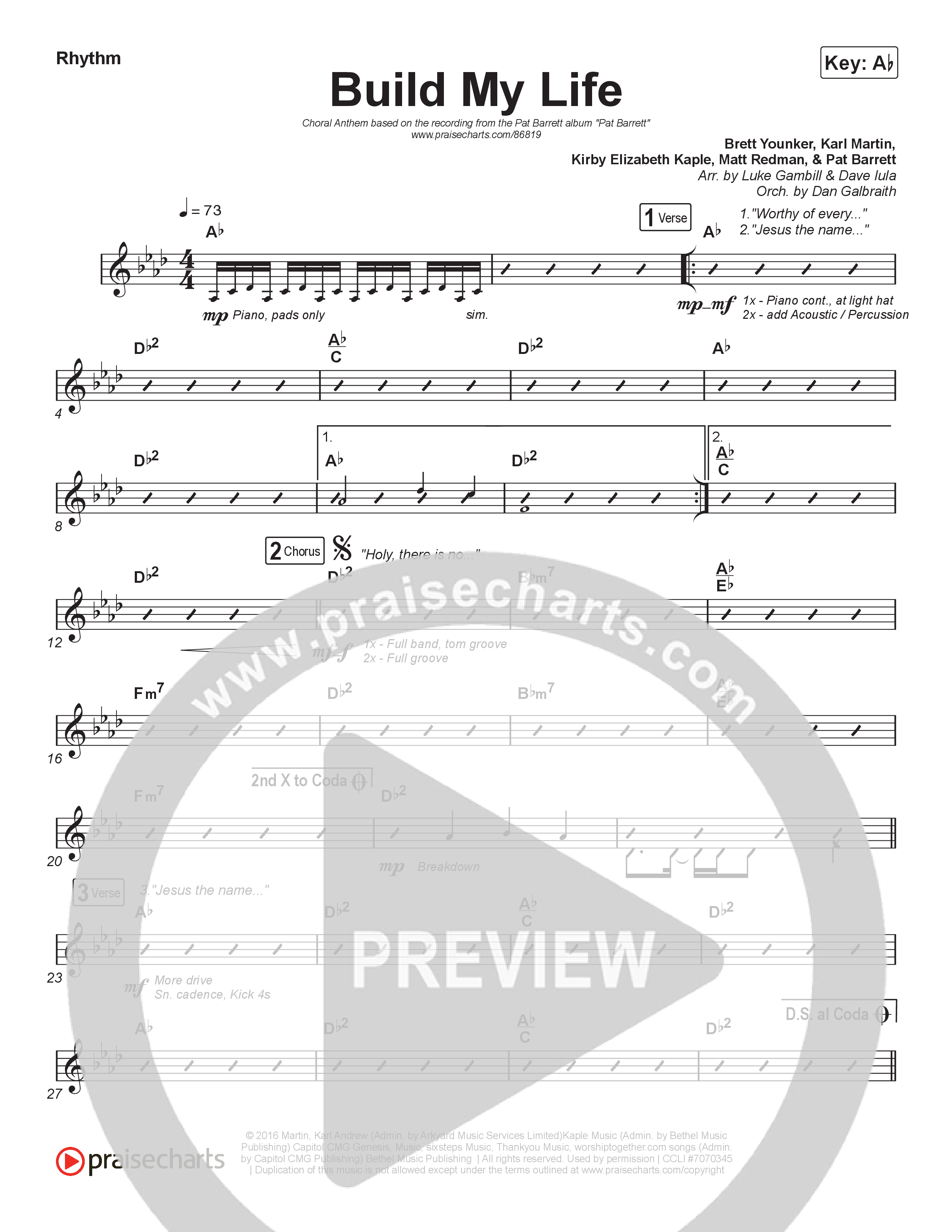 Build My Life (Choral Anthem SATB) Rhythm Chart (Pat Barrett / Arr. Luke Gambill)