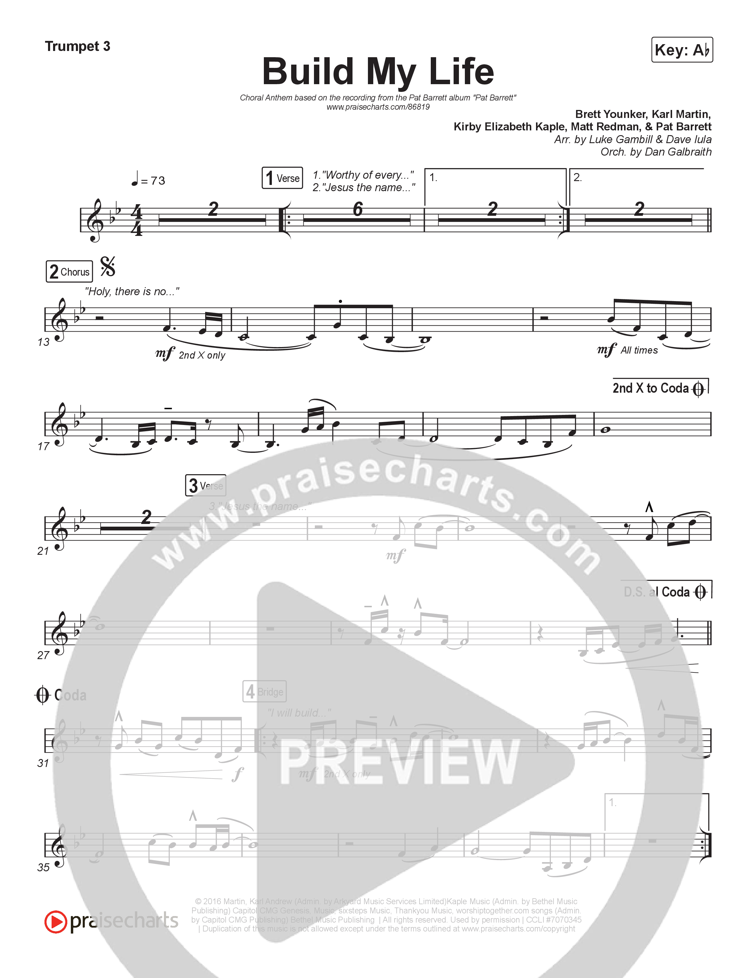 Build My Life (Choral Anthem SATB) Trumpet 1,2 (Pat Barrett / Arr. Luke Gambill)