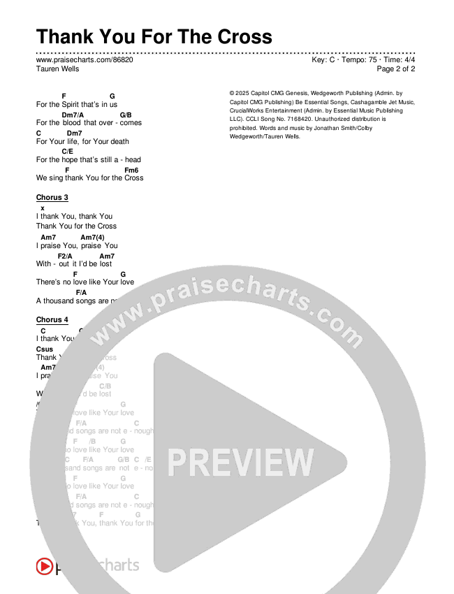 Thank You For The Cross Chords & Lyrics (Tauren Wells)