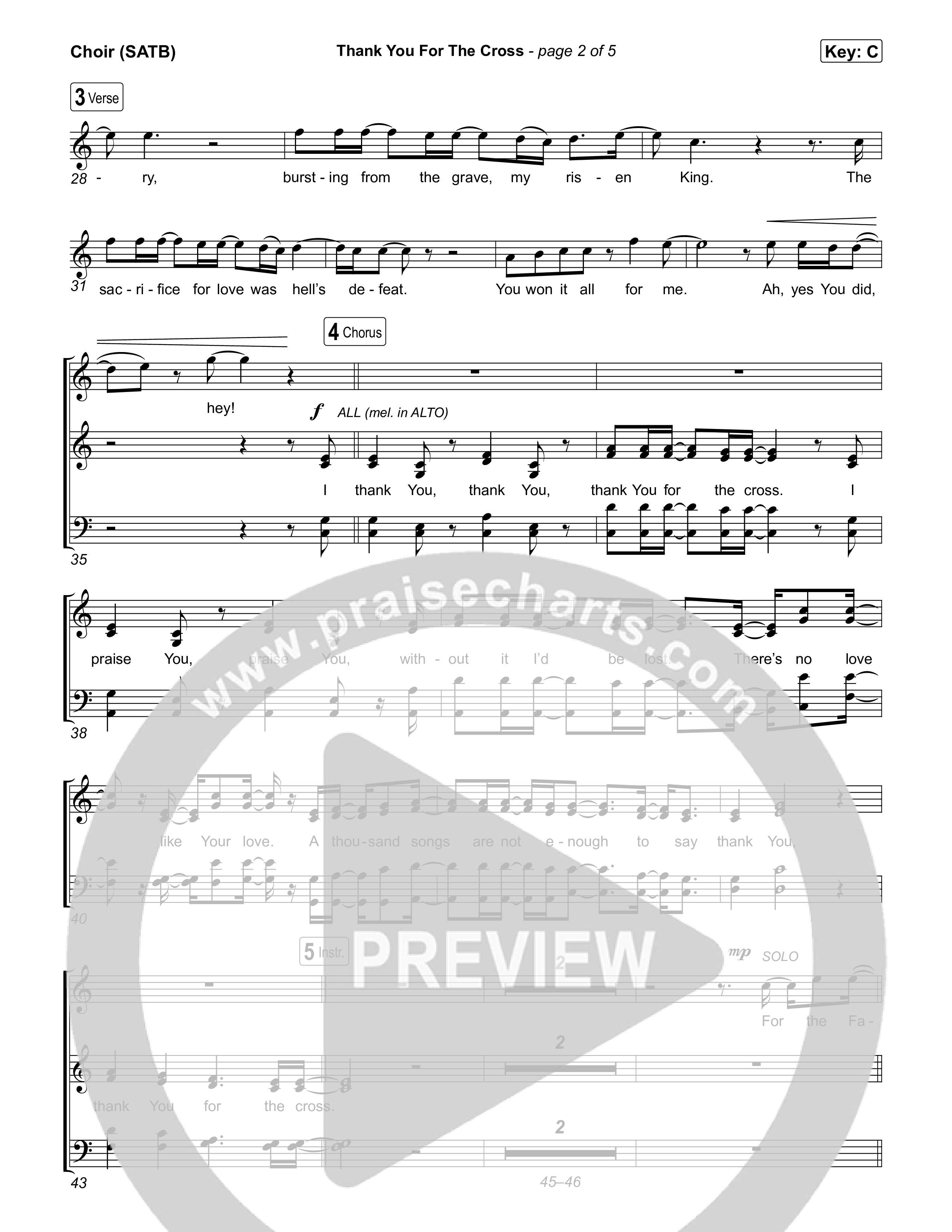 Thank You For The Cross Choir Sheet (SATB) (Tauren Wells)