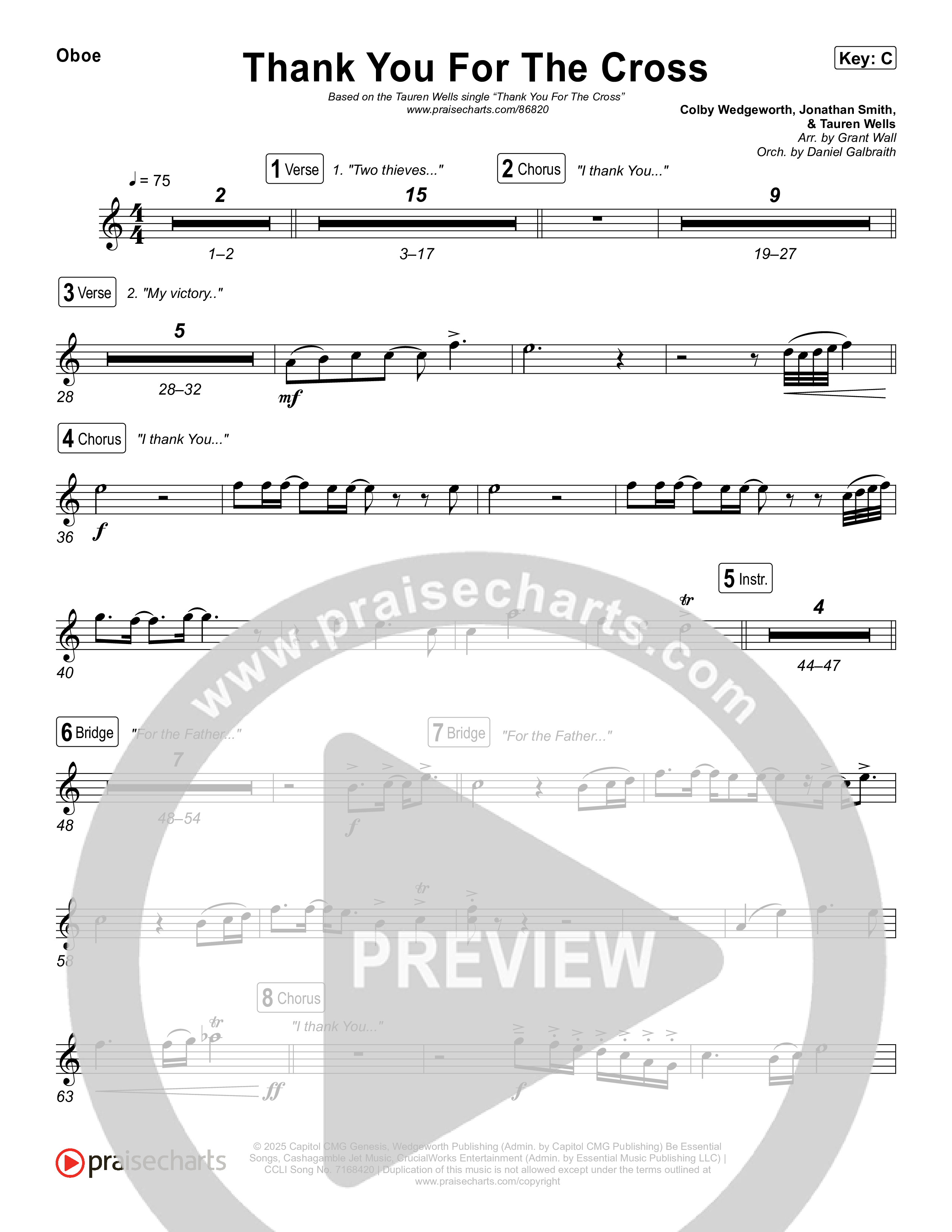 Thank You For The Cross Oboe (Tauren Wells)