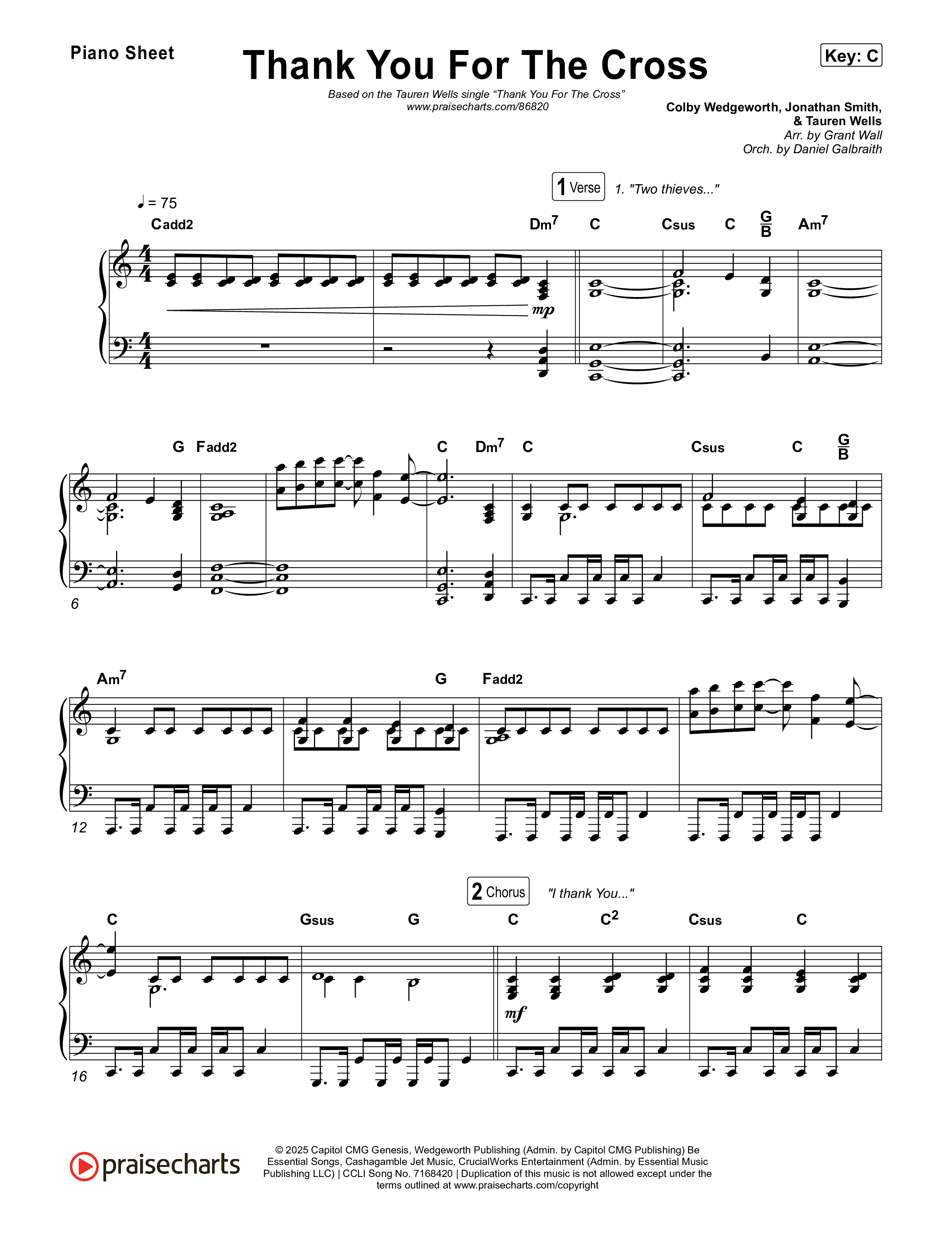Thank You For The Cross Piano Sheet (Tauren Wells)