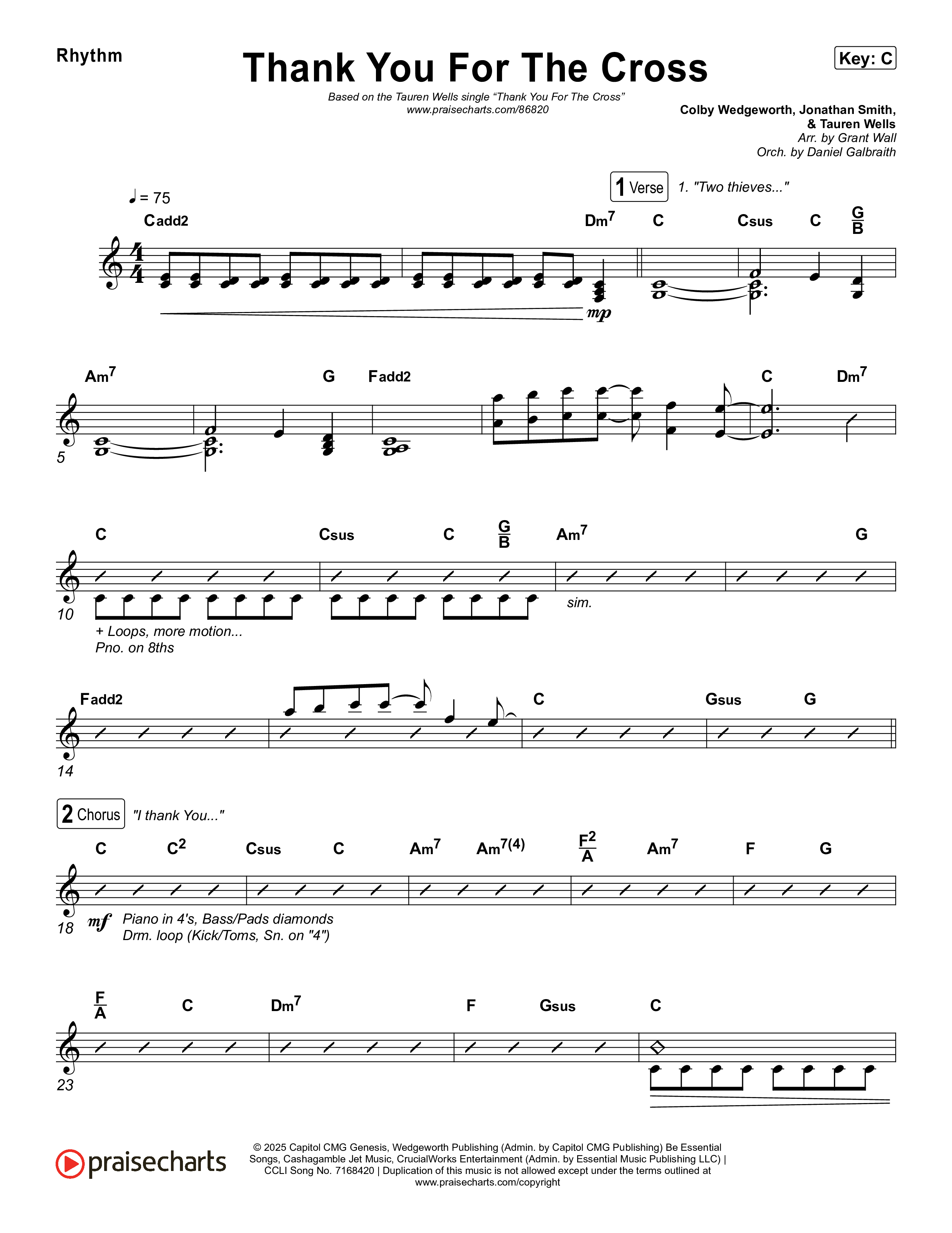 Thank You For The Cross Rhythm Chart (Tauren Wells)