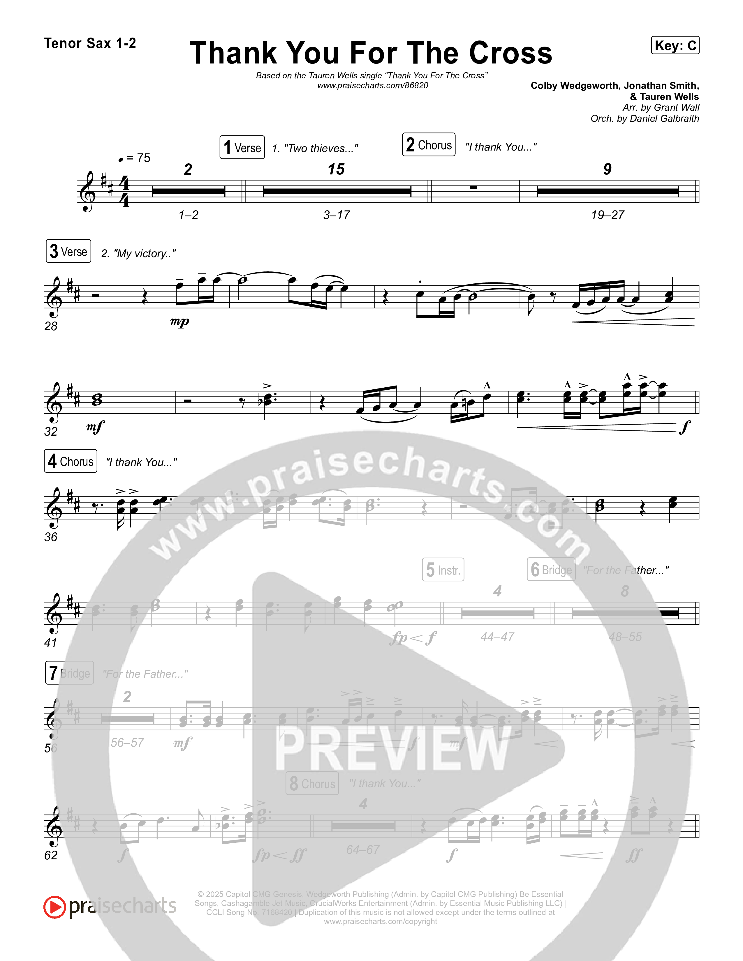 Thank You For The Cross Tenor Sax 1,2 (Tauren Wells)