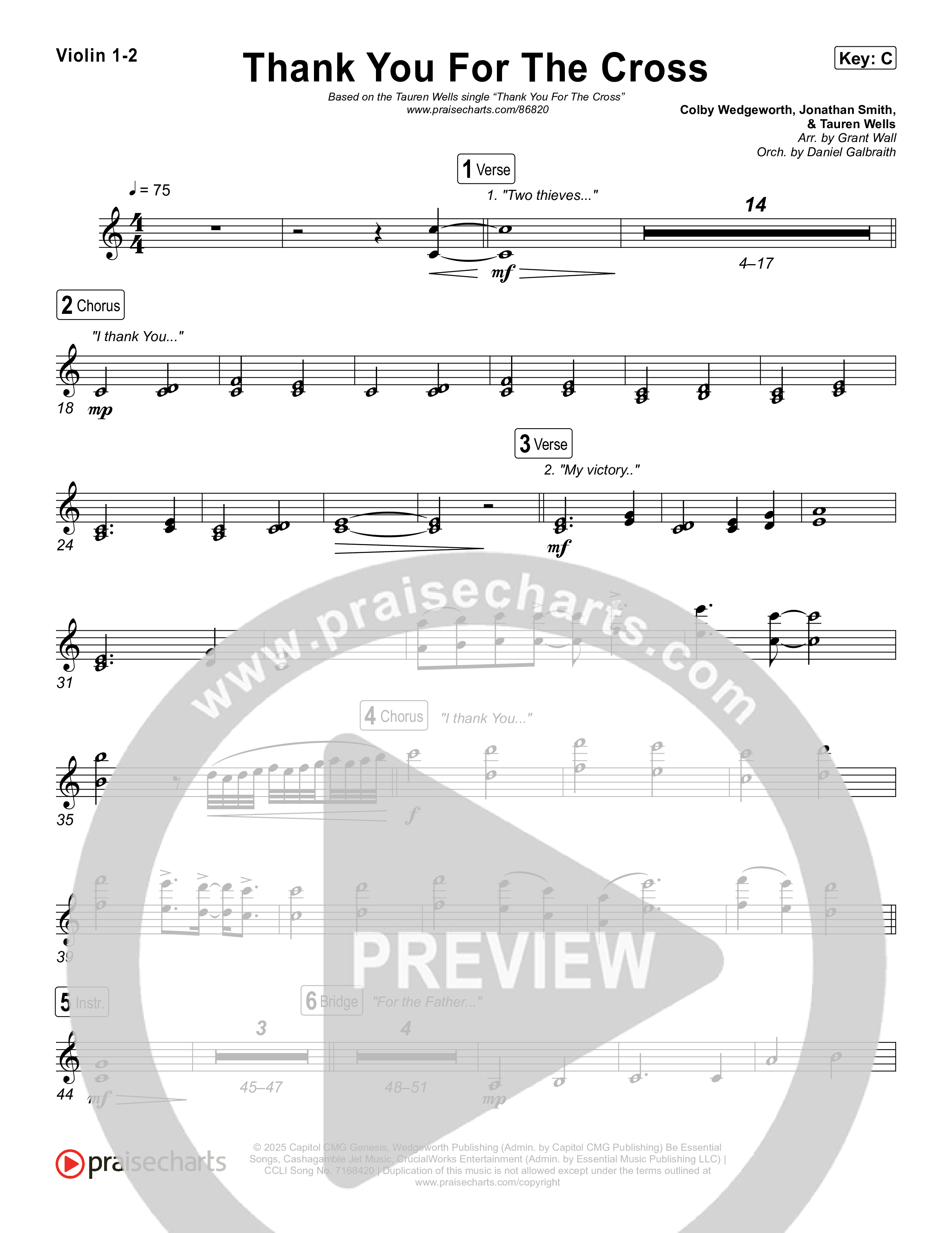 Thank You For The Cross Violin 1,2 (Tauren Wells)