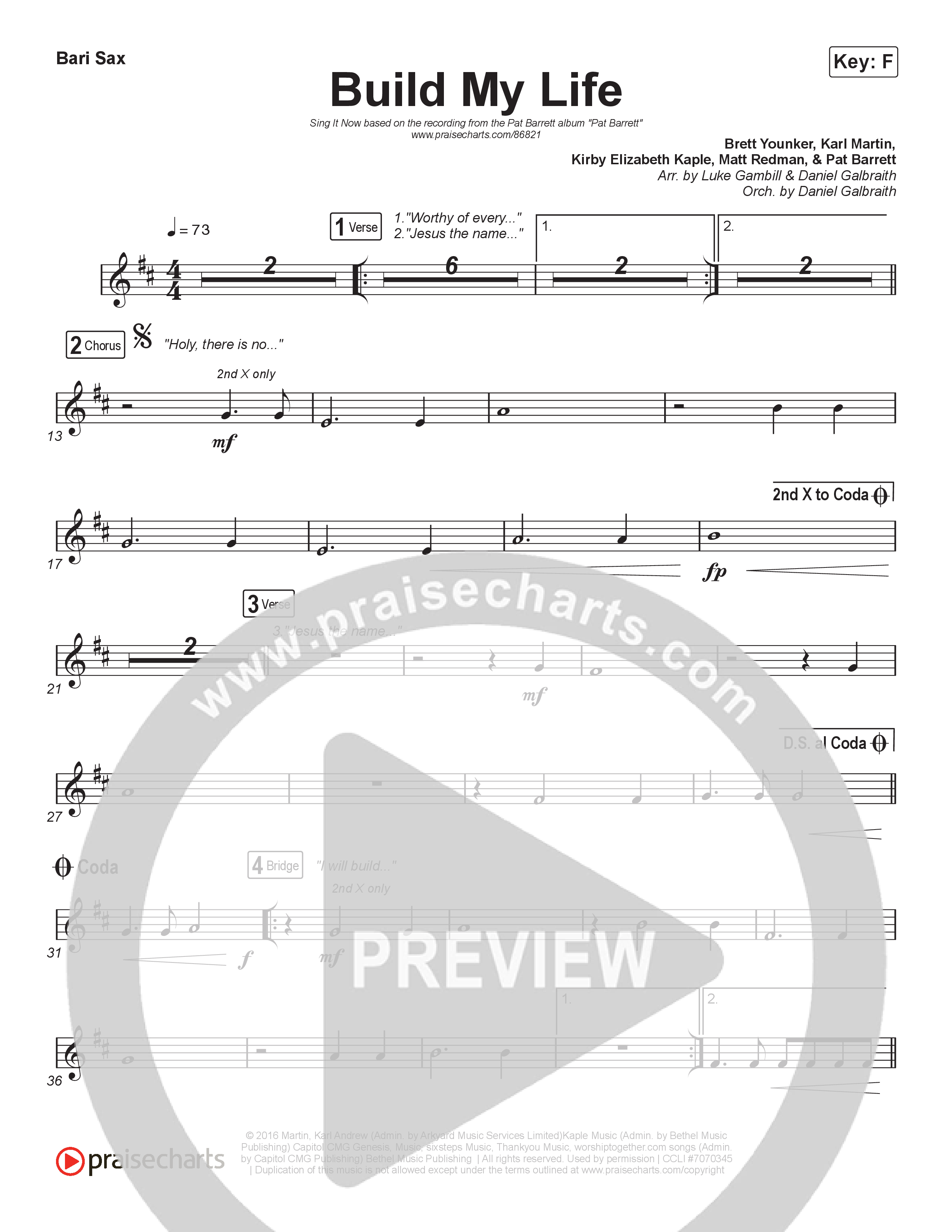 Build My Life (Sing It Now) Bari Sax (Pat Barrett / Arr. Luke Gambill)