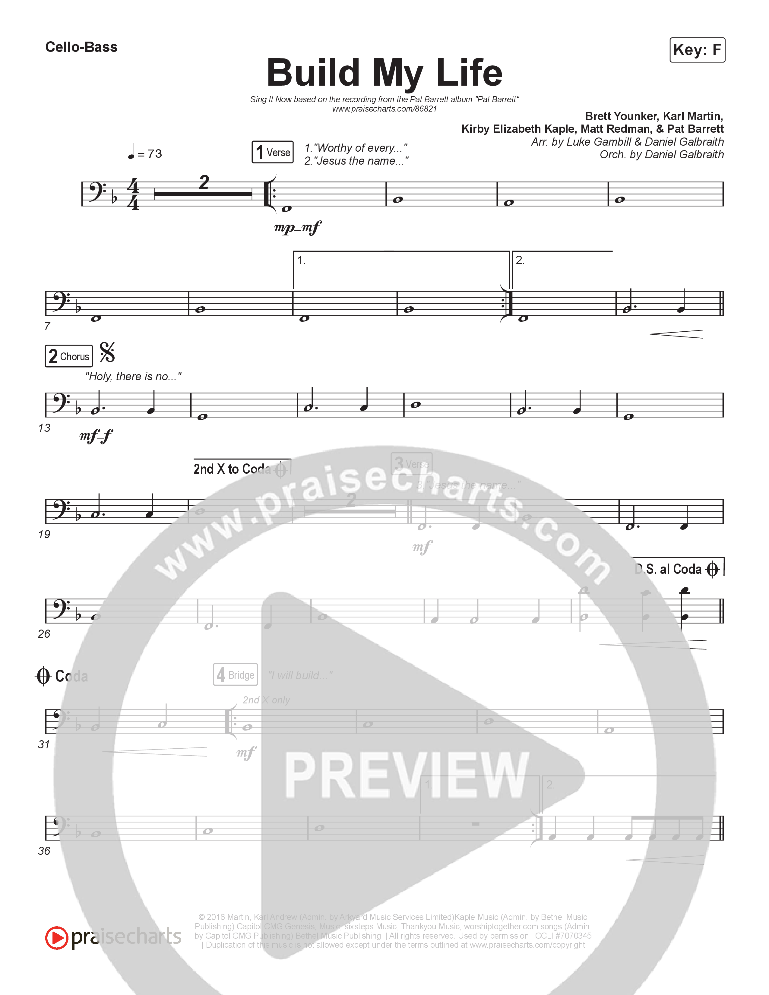 Build My Life (Sing It Now) Cello/Bass (Pat Barrett / Arr. Luke Gambill)