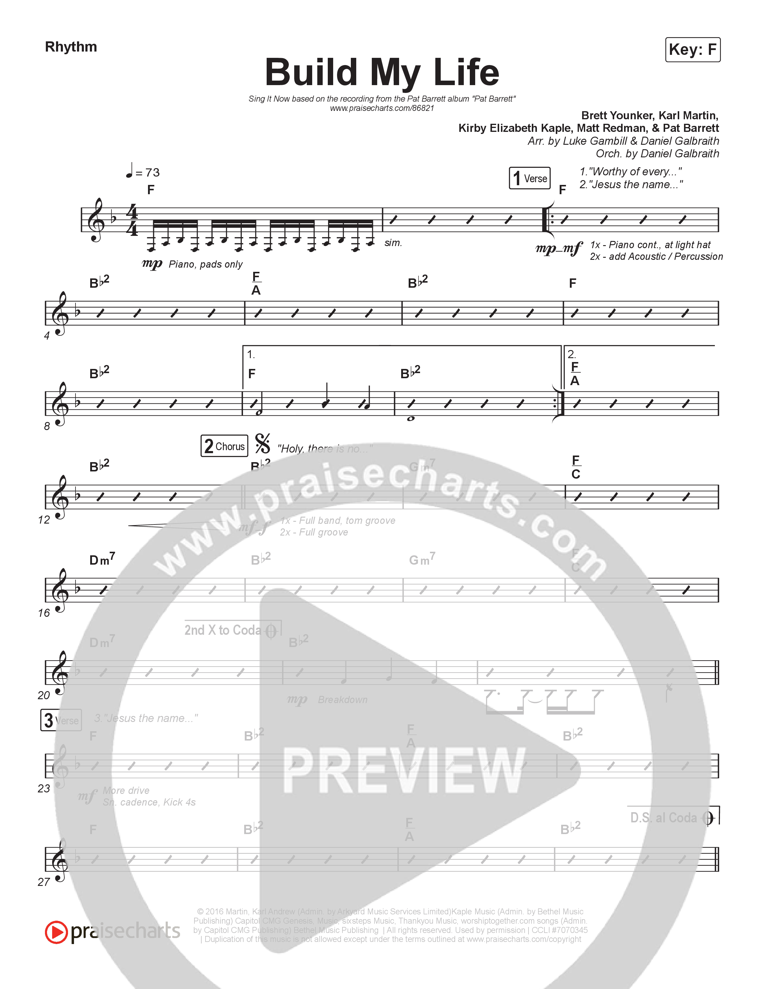 Build My Life (Sing It Now) Rhythm Chart (Pat Barrett / Arr. Luke Gambill)
