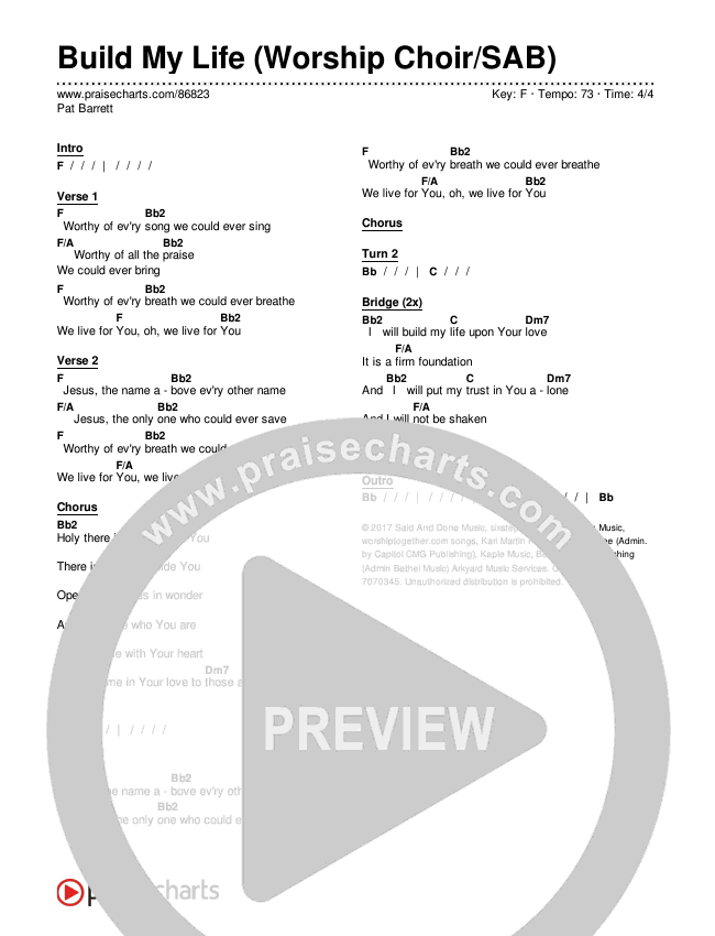 Build My Life (Worship Choir/SAB) Chords & Lyrics (Pat Barrett / Arr. Luke Gambill)