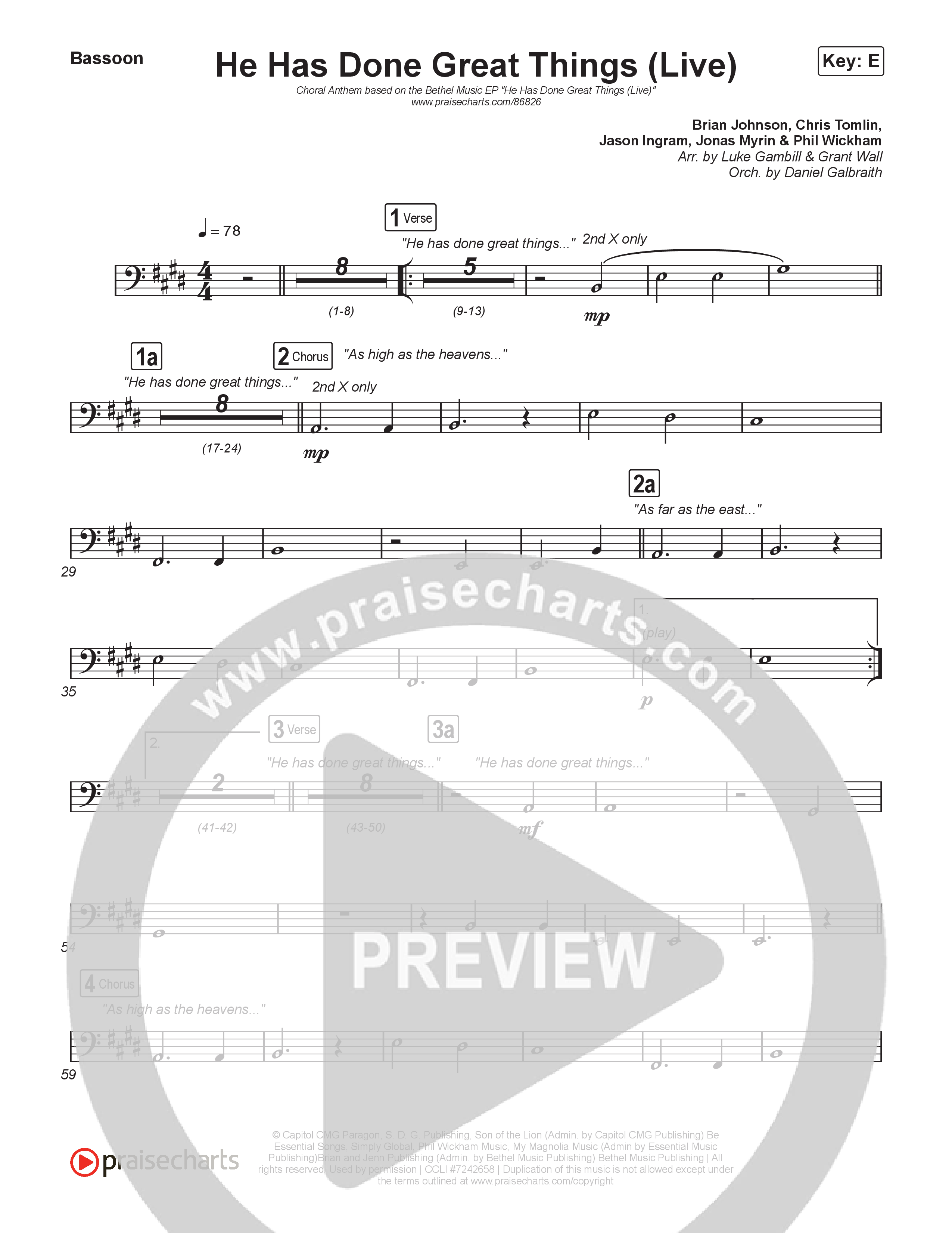 He Has Done Great Things (Choral Anthem SATB) Bassoon (Bethel Music / Brian Johnson / Arr. Luke Gambill)