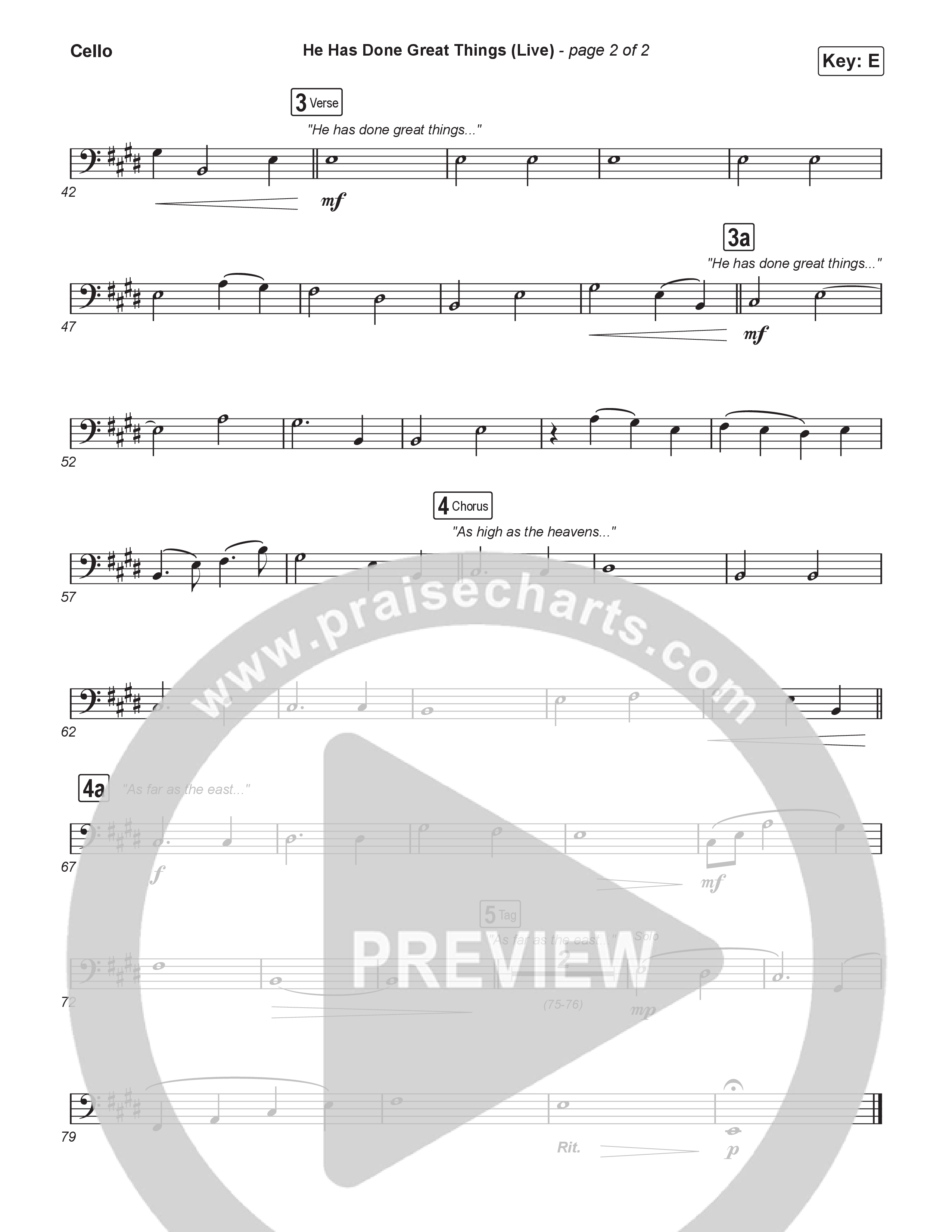 He Has Done Great Things (Choral Anthem SATB) Cello (Bethel Music / Brian Johnson / Arr. Luke Gambill)