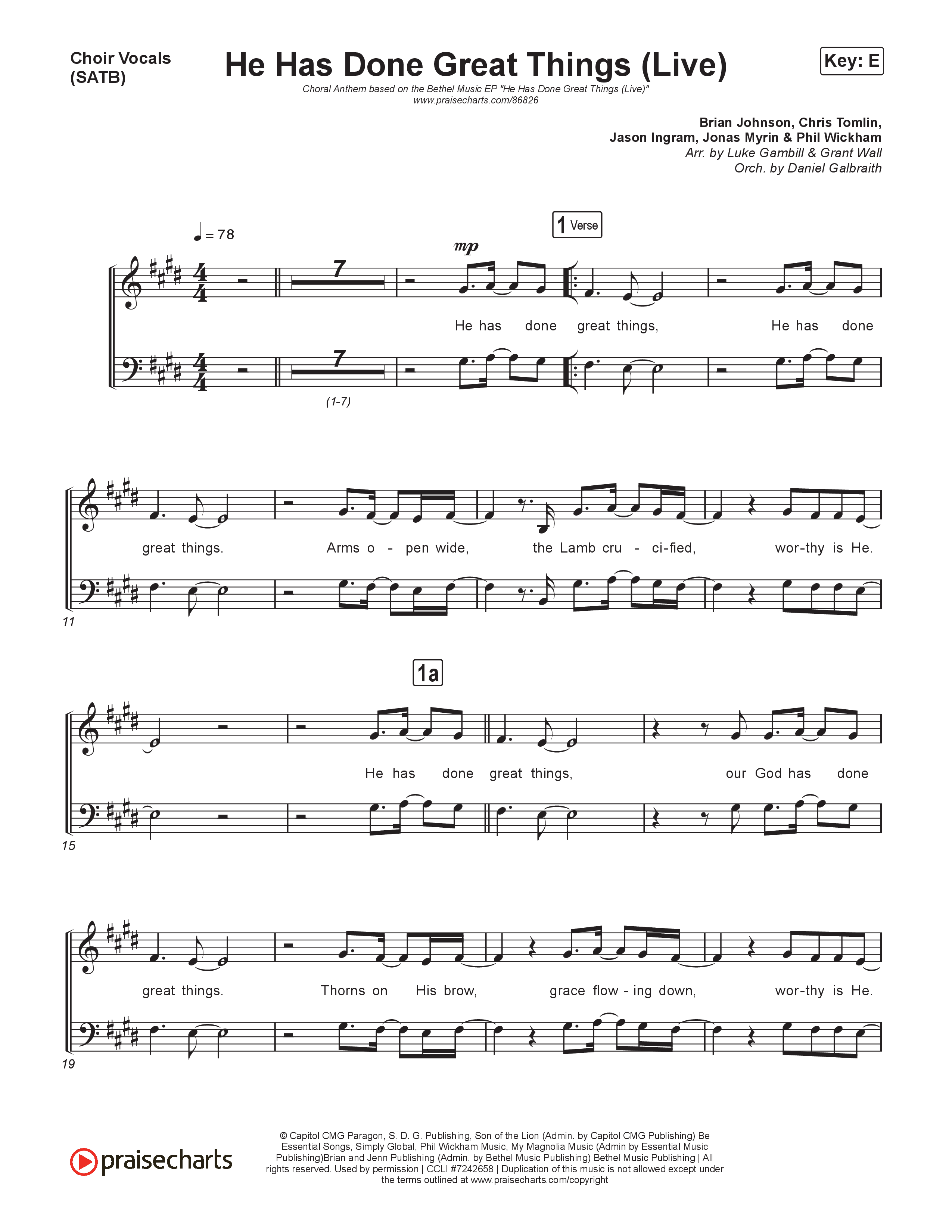 He Has Done Great Things (Choral Anthem SATB) Choir Sheet (SATB) (Bethel Music / Brian Johnson / Arr. Luke Gambill)