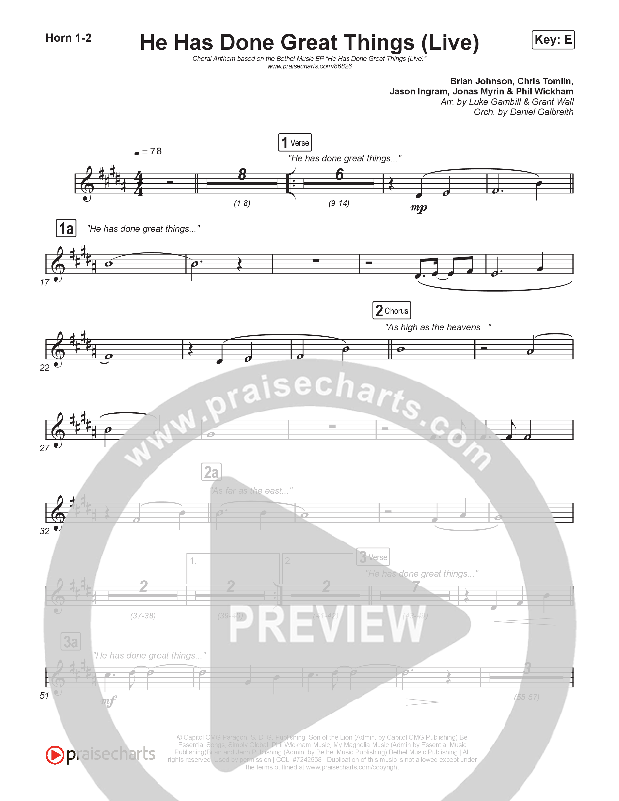 He Has Done Great Things (Choral Anthem SATB) Brass Pack (Bethel Music / Brian Johnson / Arr. Luke Gambill)