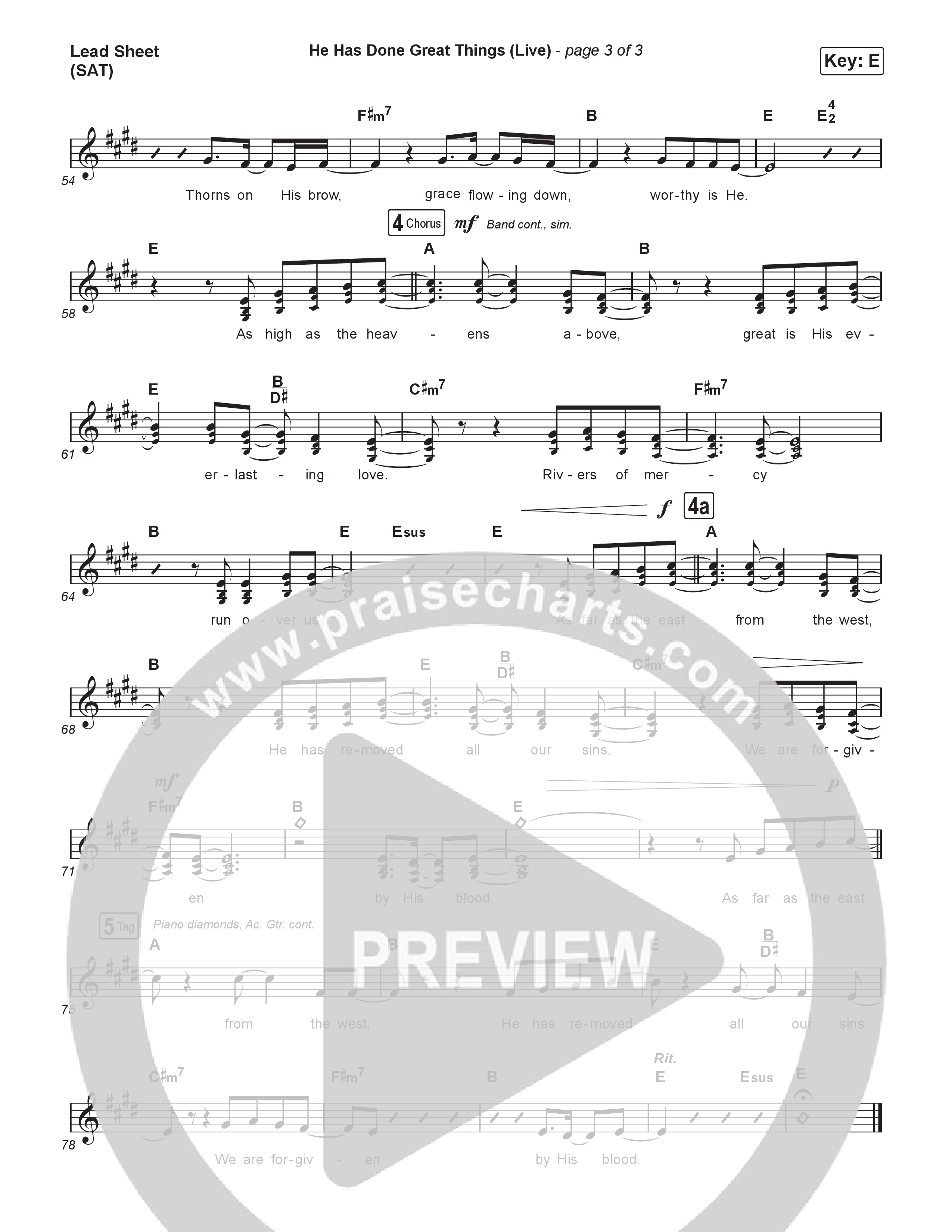He Has Done Great Things (Choral Anthem SATB) Lead Sheet (SAT) (Bethel Music / Brian Johnson / Arr. Luke Gambill)