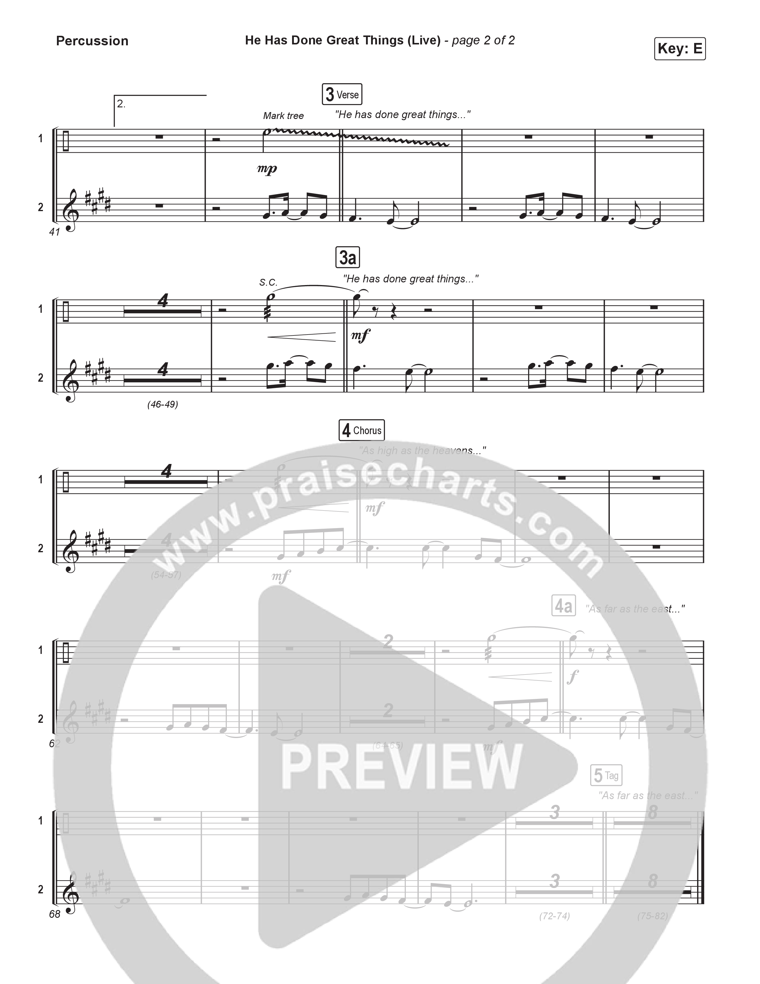 He Has Done Great Things (Choral Anthem SATB) Percussion (Bethel Music / Brian Johnson / Arr. Luke Gambill)