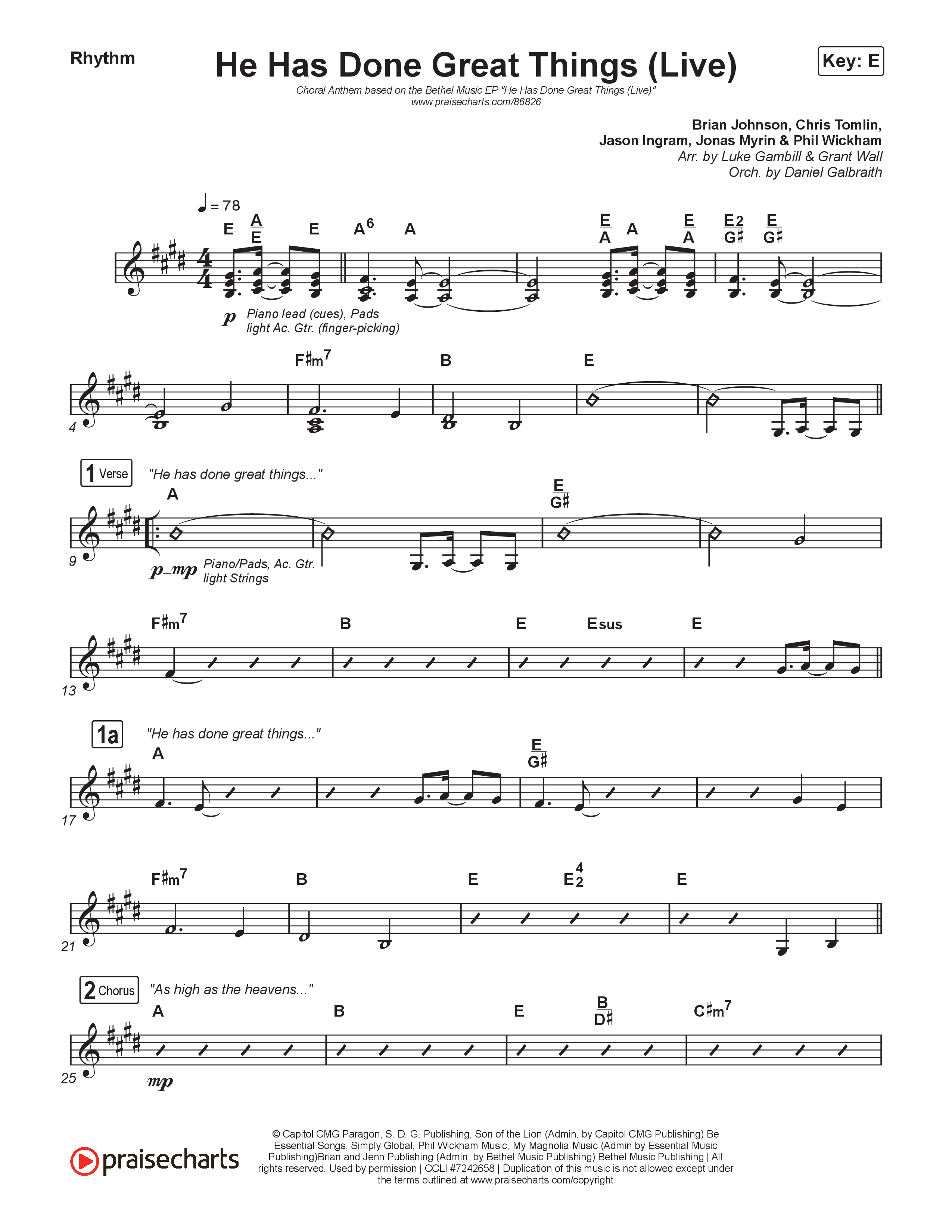 He Has Done Great Things (Choral Anthem SATB) Rhythm Pack (Bethel Music / Brian Johnson / Arr. Luke Gambill)