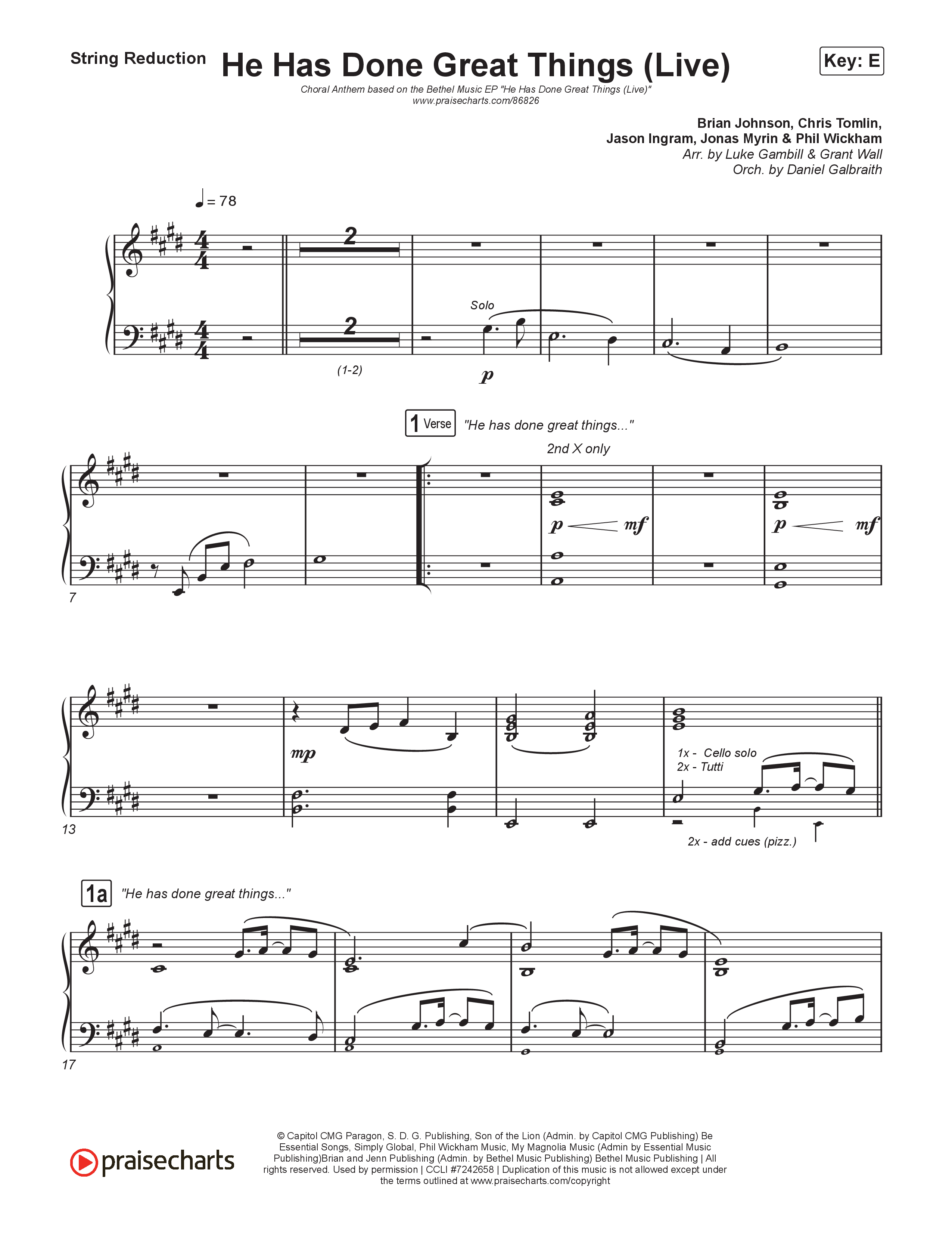 He Has Done Great Things (Choral Anthem SATB) String Reduction (Bethel Music / Brian Johnson / Arr. Luke Gambill)