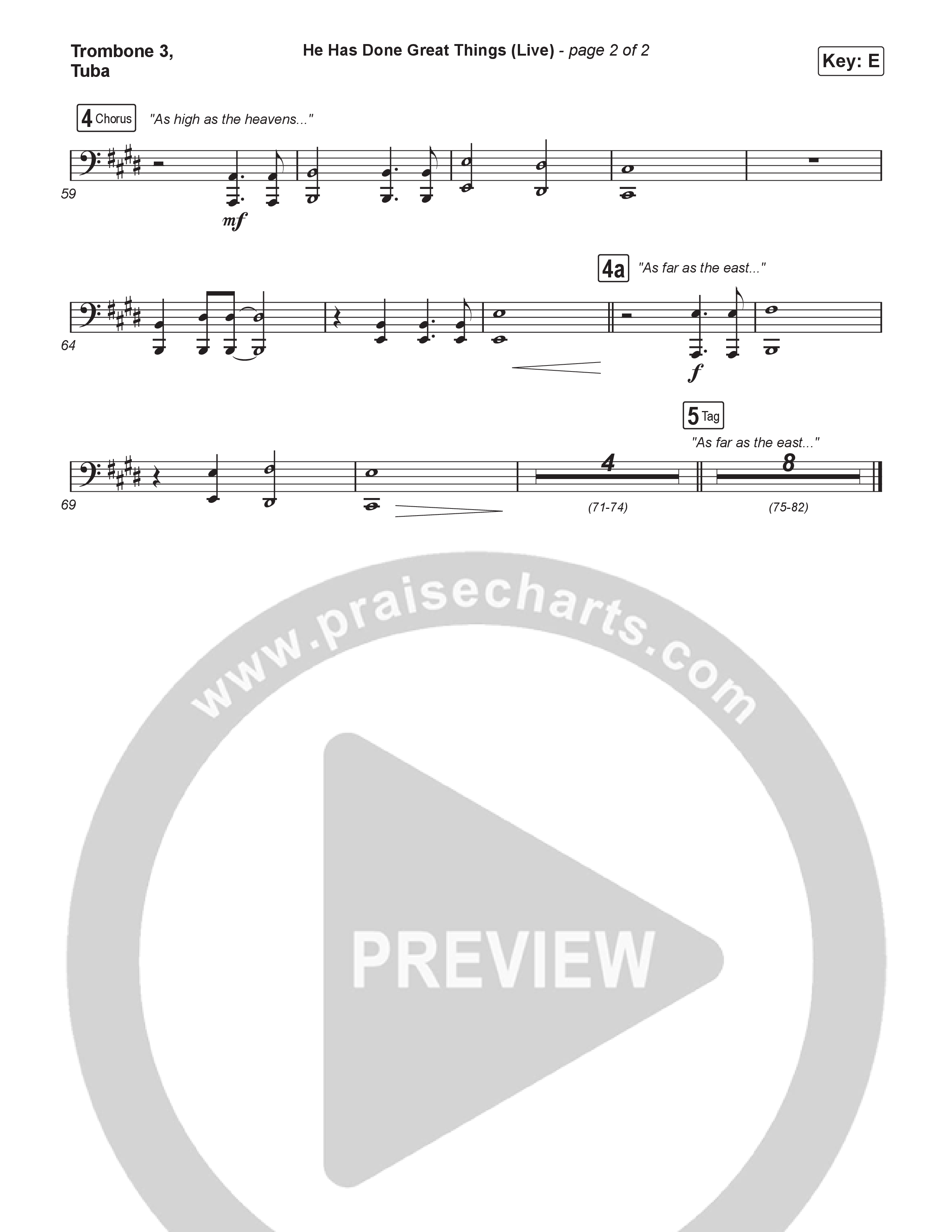 He Has Done Great Things (Choral Anthem SATB) Trombone 3/Tuba (Bethel Music / Brian Johnson / Arr. Luke Gambill)