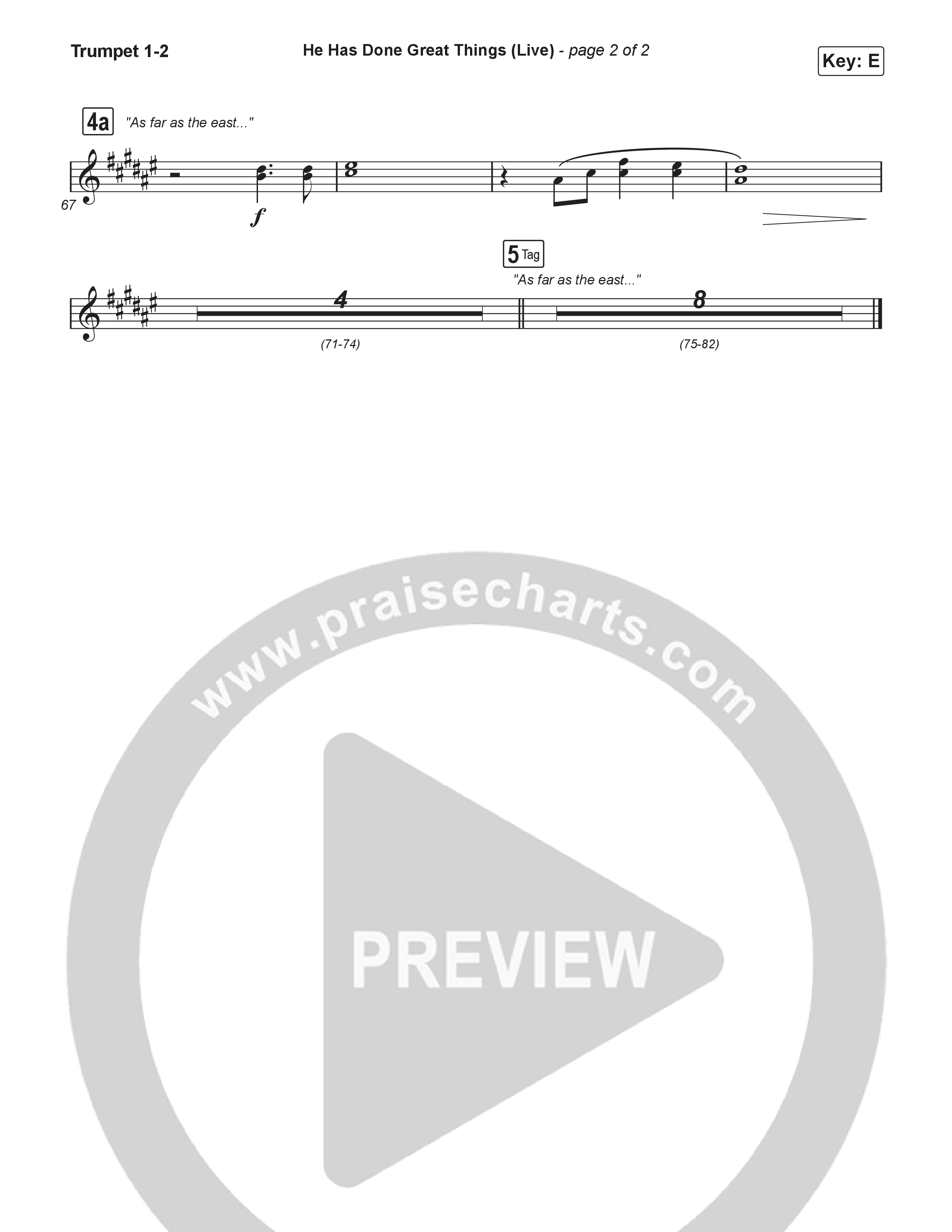 He Has Done Great Things (Choral Anthem SATB) Trumpet 1,2 (Bethel Music / Brian Johnson / Arr. Luke Gambill)