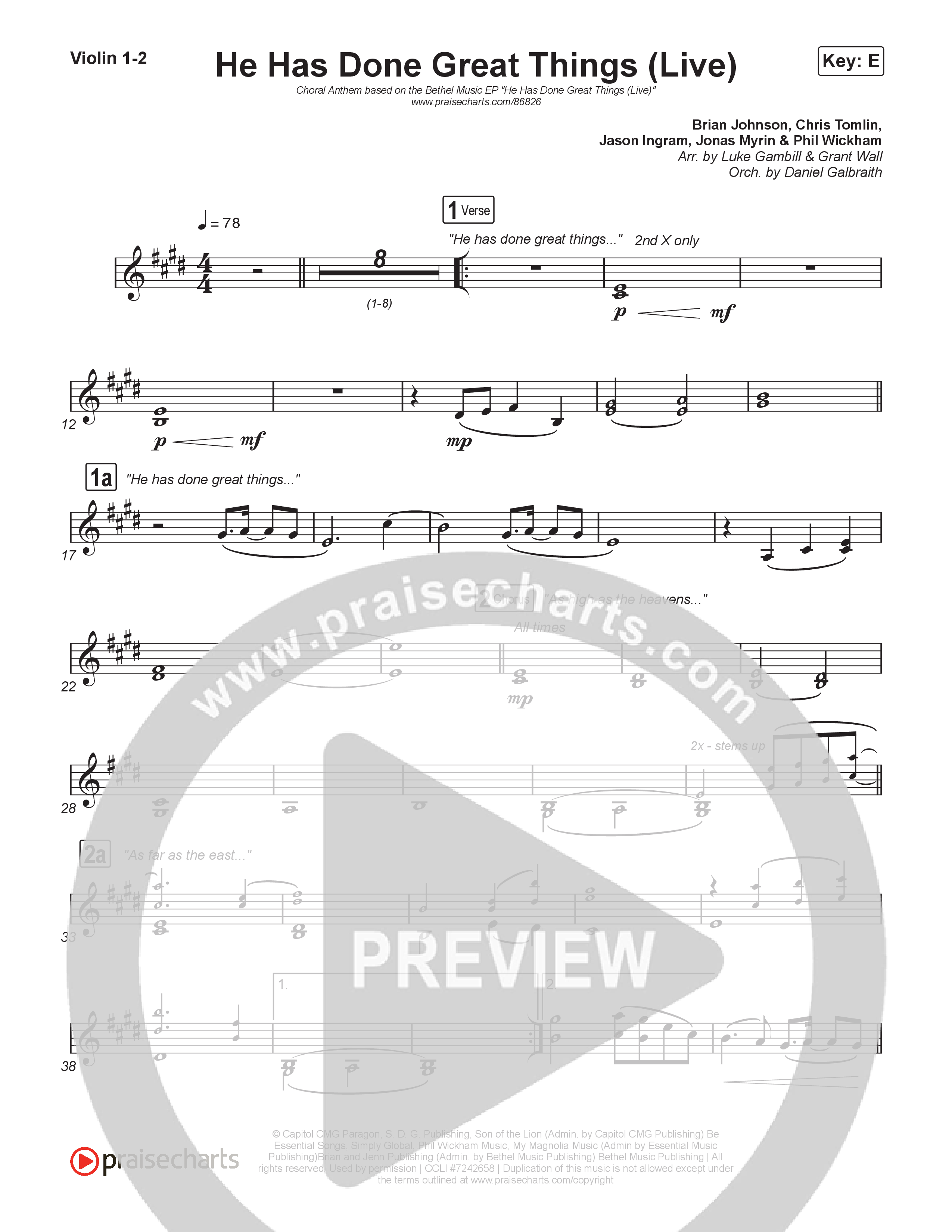 He Has Done Great Things (Choral Anthem SATB) String Pack (Bethel Music / Brian Johnson / Arr. Luke Gambill)