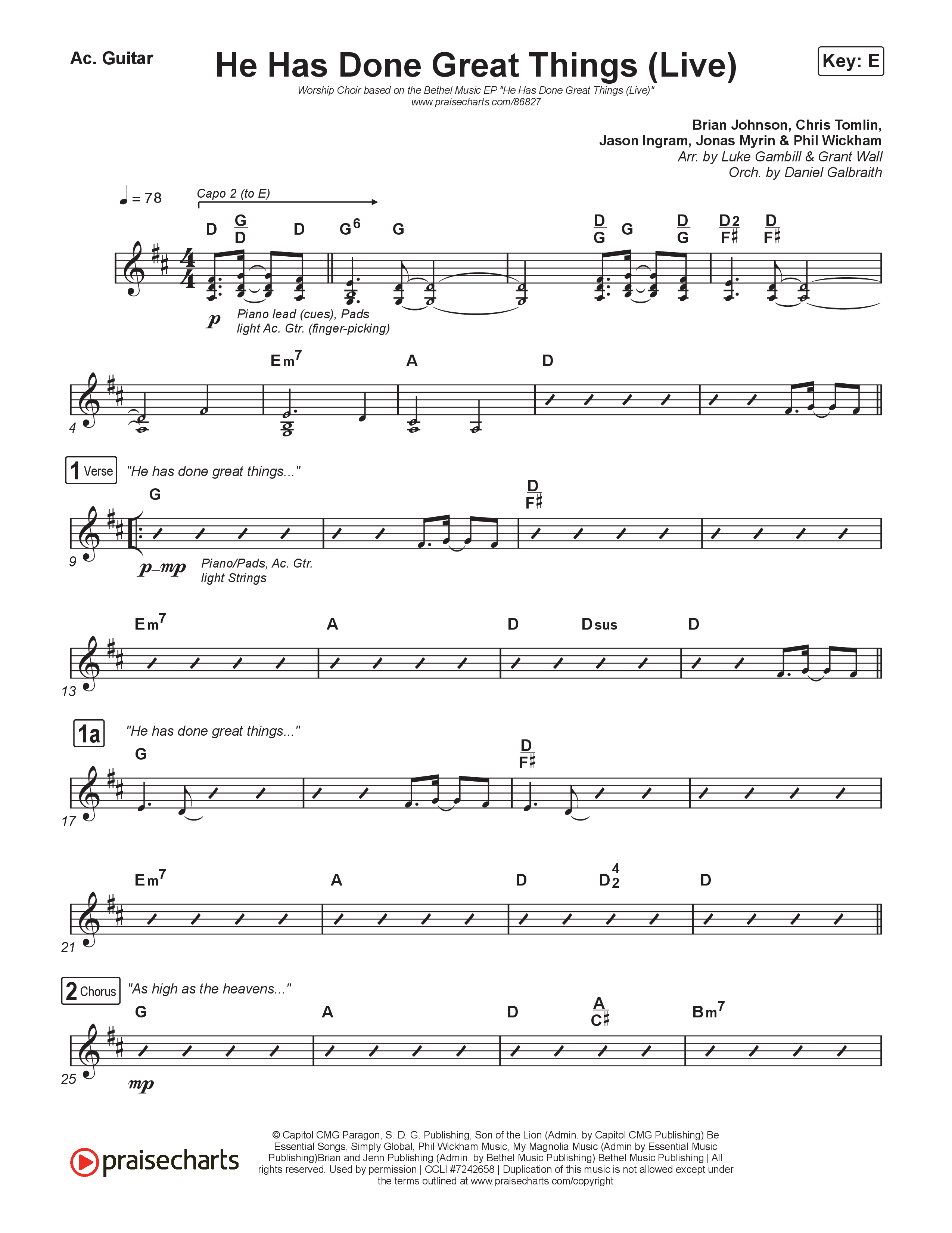 He Has Done Great Things (Worship Choir/SAB) Acoustic Guitar (Bethel Music / Brian Johnson / Arr. Luke Gambill)