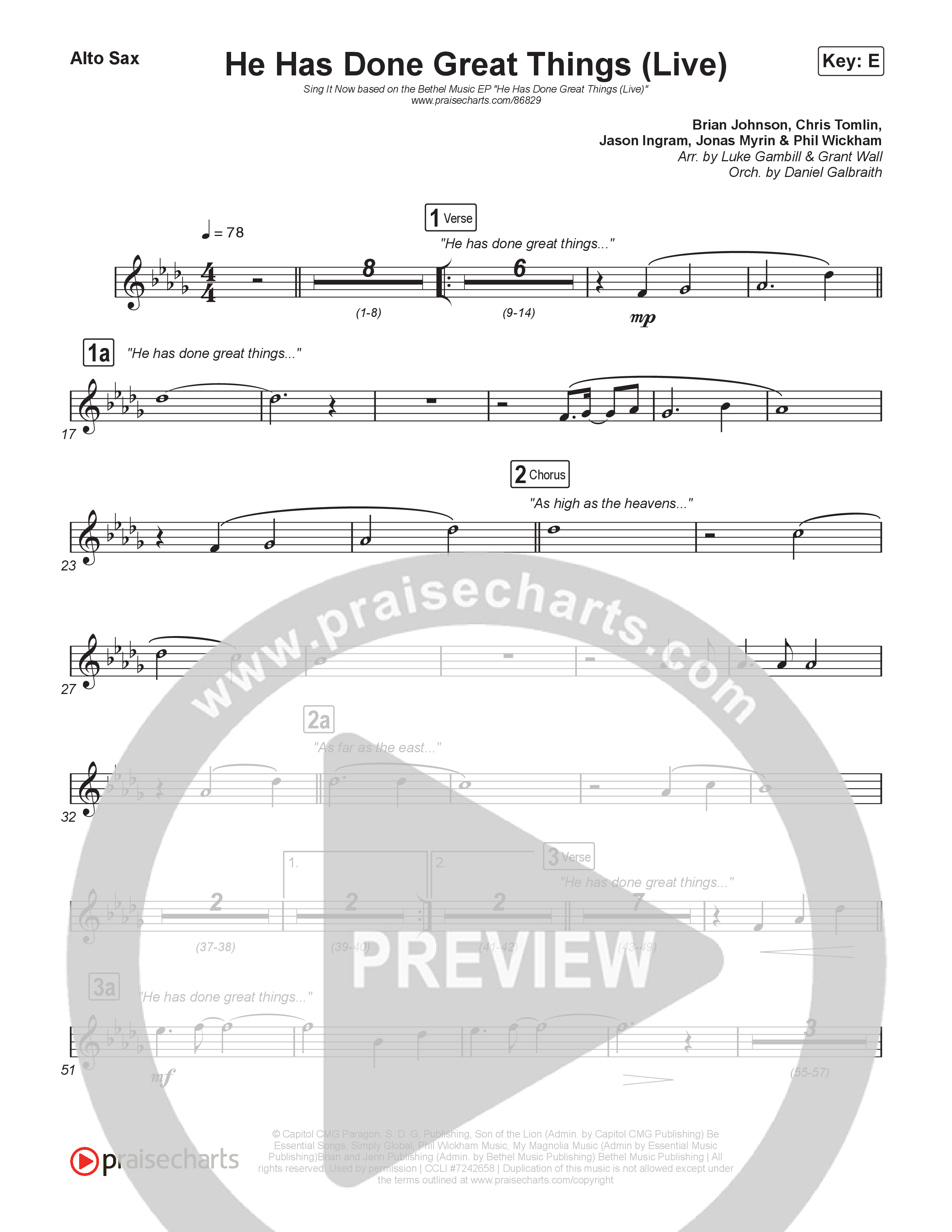 He Has Done Great Things (Sing It Now) Alto Sax (Bethel Music / Brian Johnson / Arr. Luke Gambill)