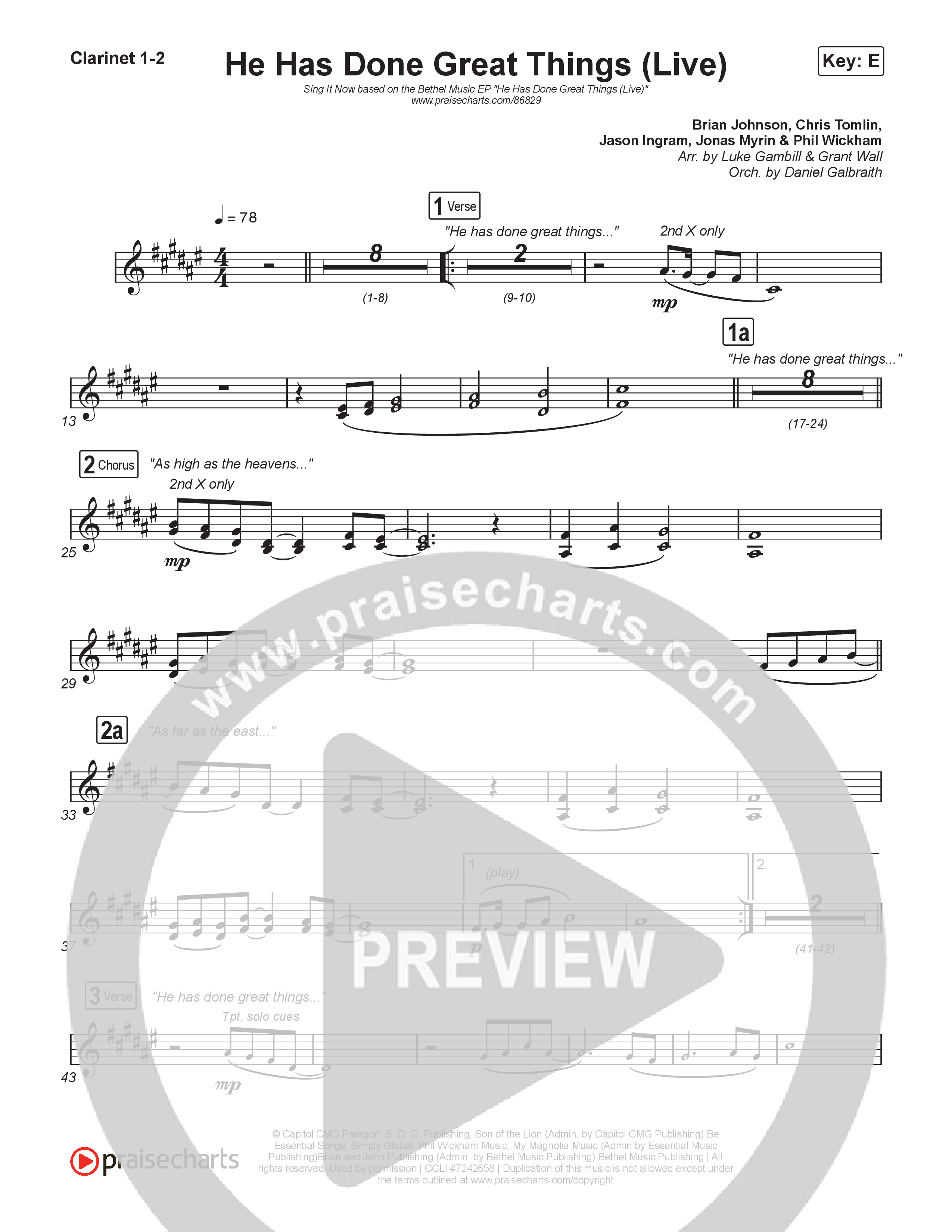 He Has Done Great Things (Sing It Now) Clarinet 1/2 (Bethel Music / Brian Johnson / Arr. Luke Gambill)