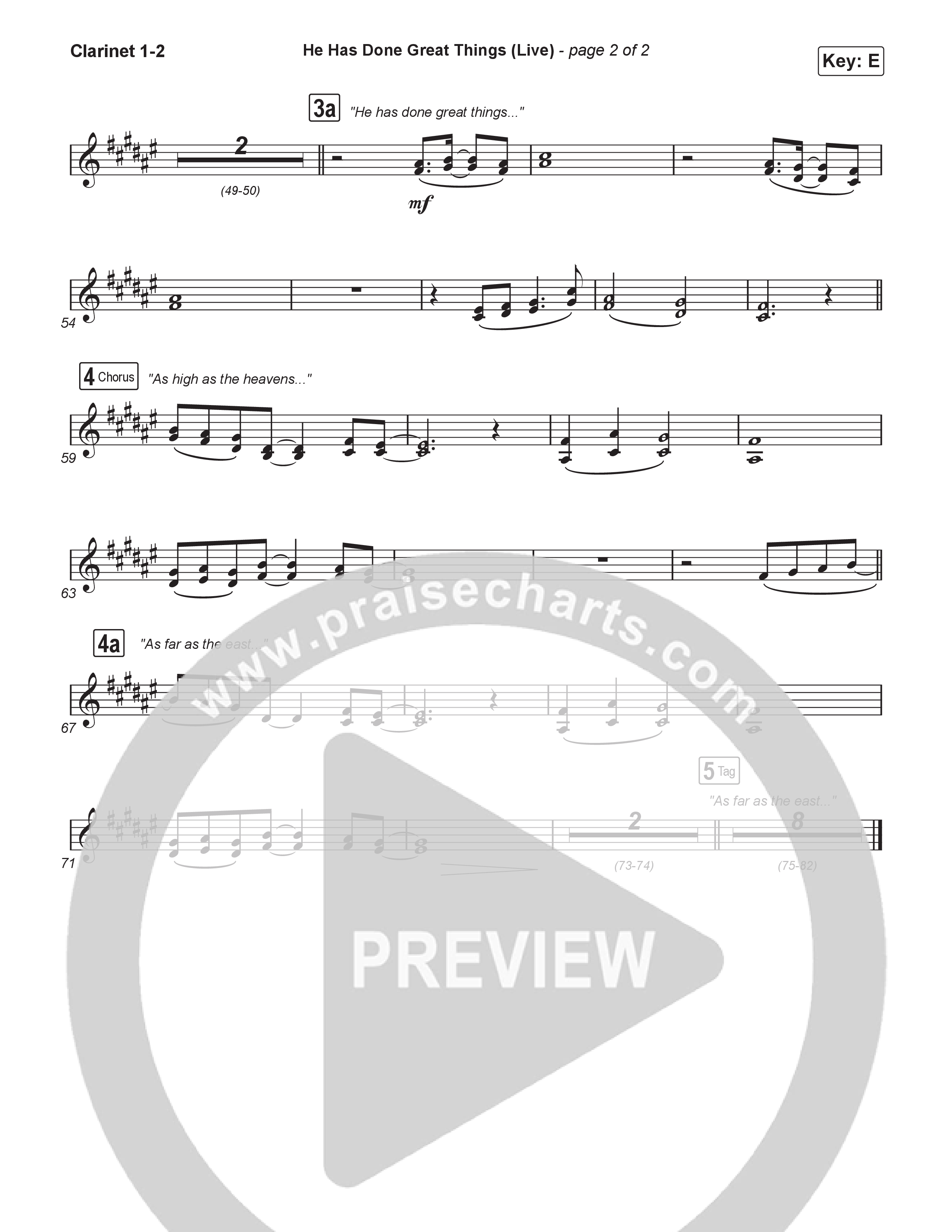 He Has Done Great Things (Sing It Now) Clarinet 1/2 (Bethel Music / Brian Johnson / Arr. Luke Gambill)