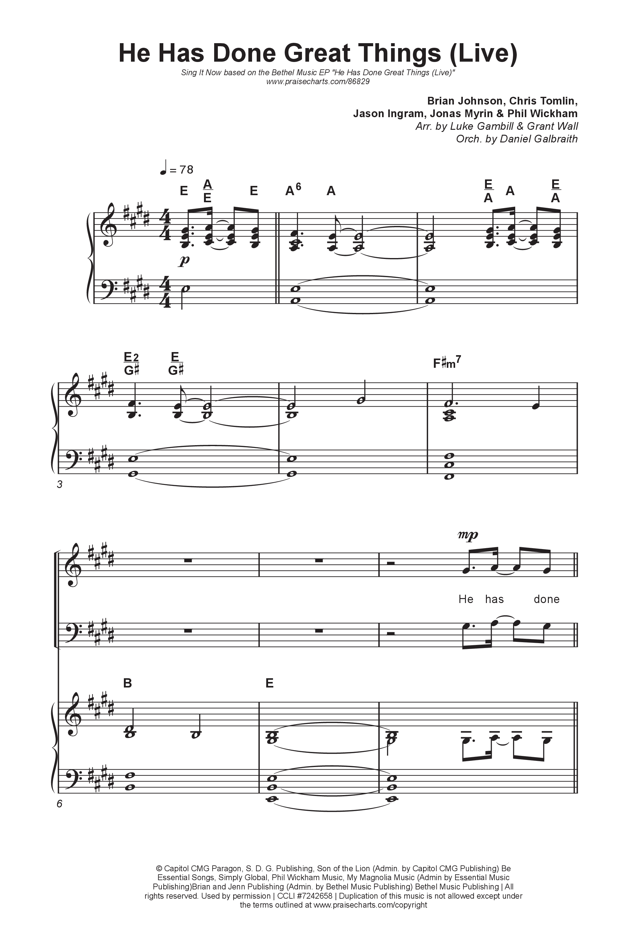 He Has Done Great Things (Sing It Now) Octavo (SATB & Pno) (Bethel Music / Brian Johnson / Arr. Luke Gambill)