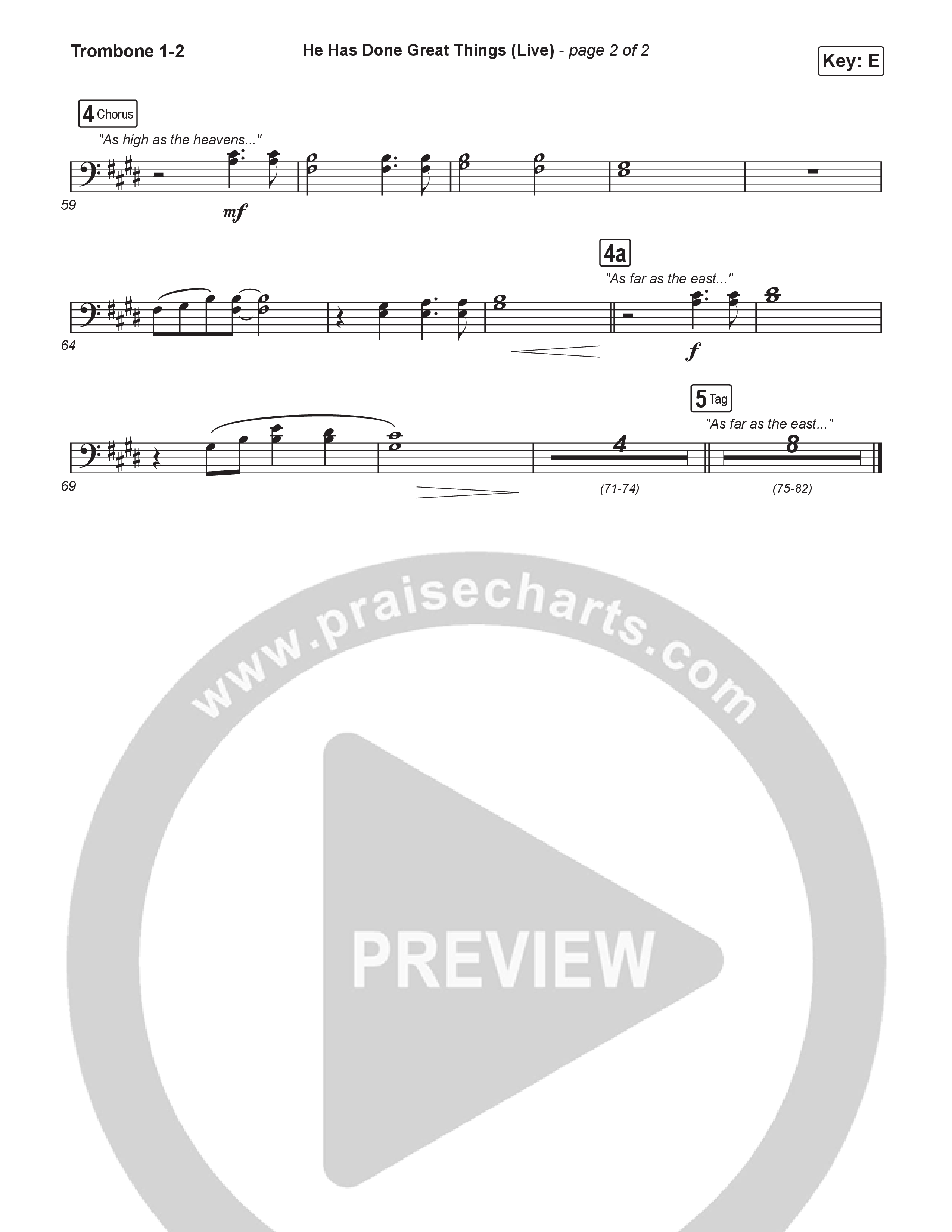 He Has Done Great Things (Sing It Now) Trombone 1/2 (Bethel Music / Brian Johnson / Arr. Luke Gambill)