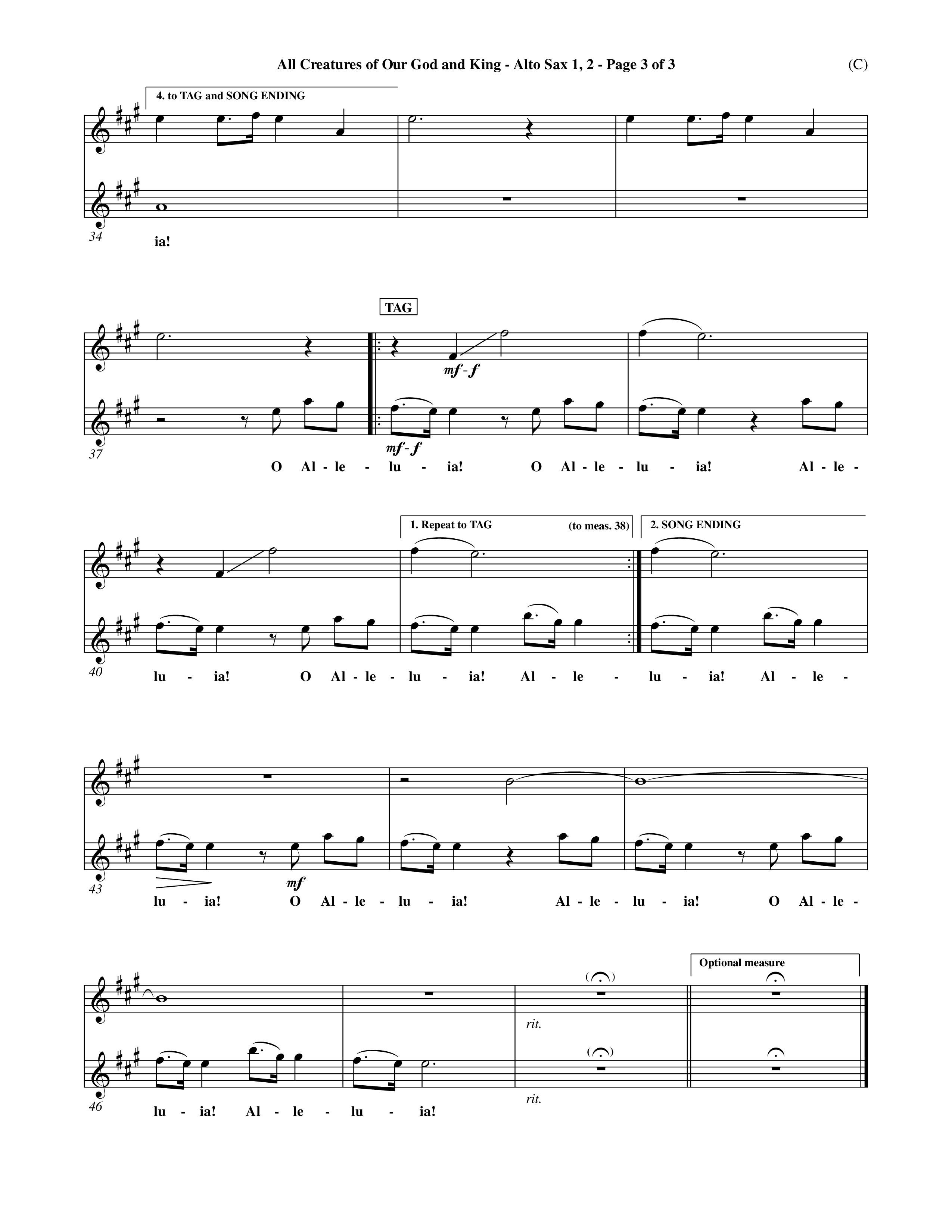 All Creatures Of Our God and King (Crowder) (Choral Anthem SATB) Alto Sax 1/2 (Word Music Choral / Arr. David Crowder)
