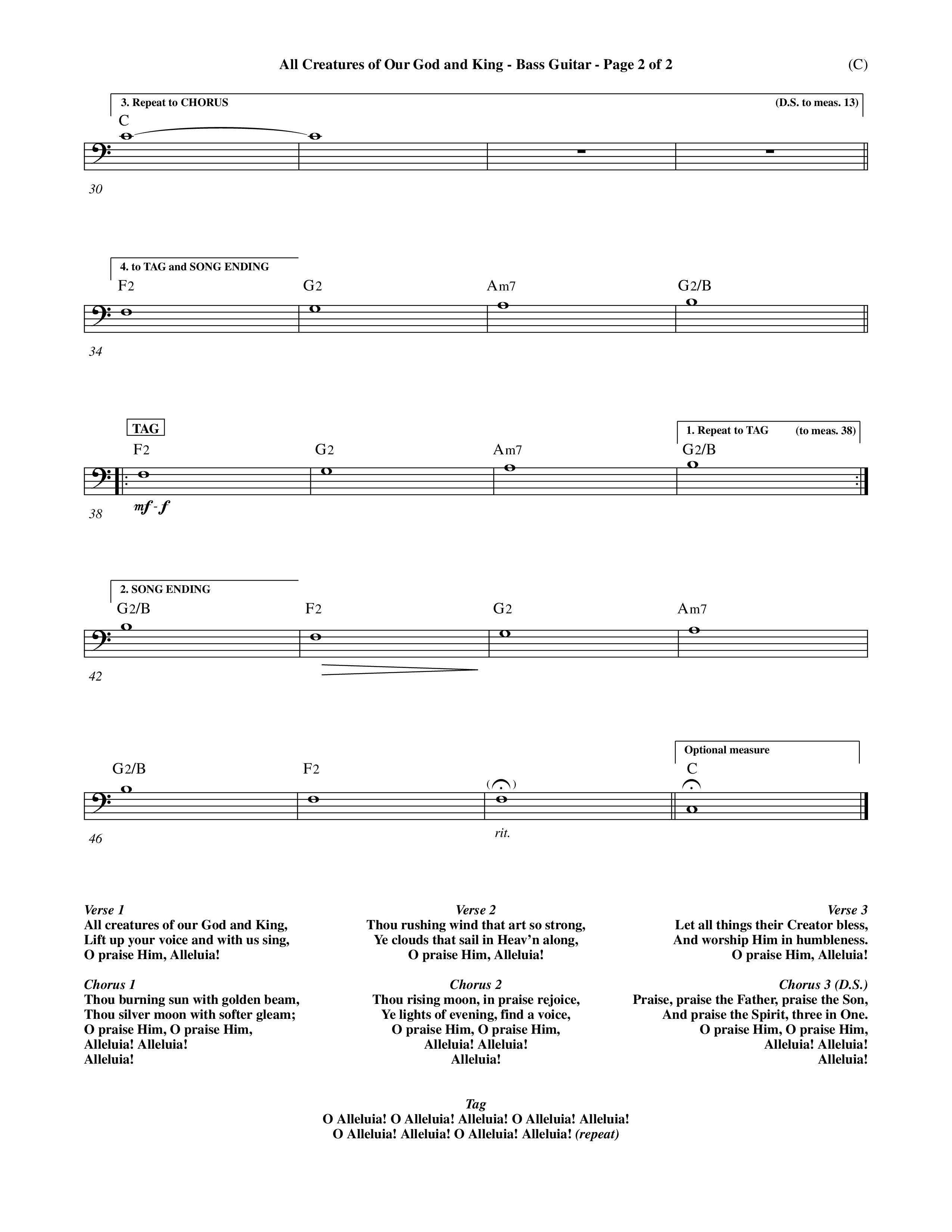 All Creatures Of Our God and King (Crowder) (Choral Anthem SATB) Bass Guitar (Word Music Choral / Arr. David Crowder)