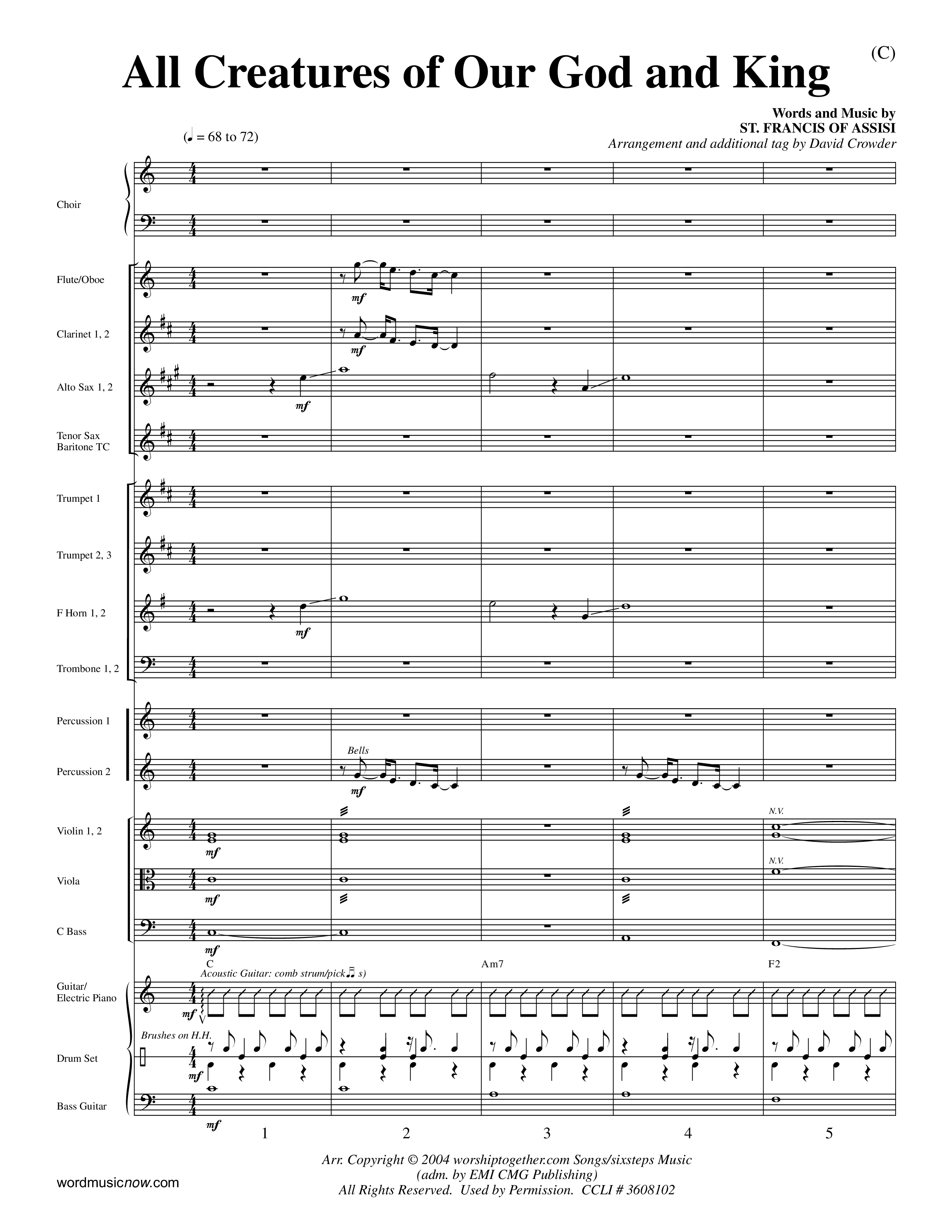 All Creatures Of Our God and King (Crowder) (Choral Anthem SATB) Orchestration (Word Music Choral / Arr. David Crowder)