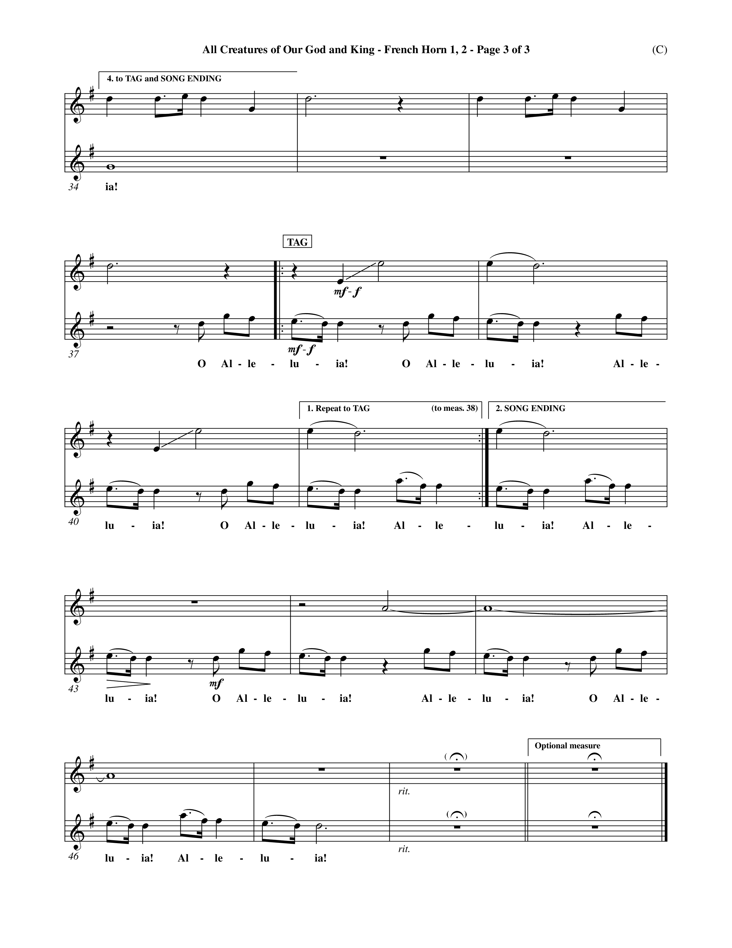 All Creatures Of Our God and King (Crowder) (Choral Anthem SATB) French Horn (Word Music Choral / Arr. David Crowder)