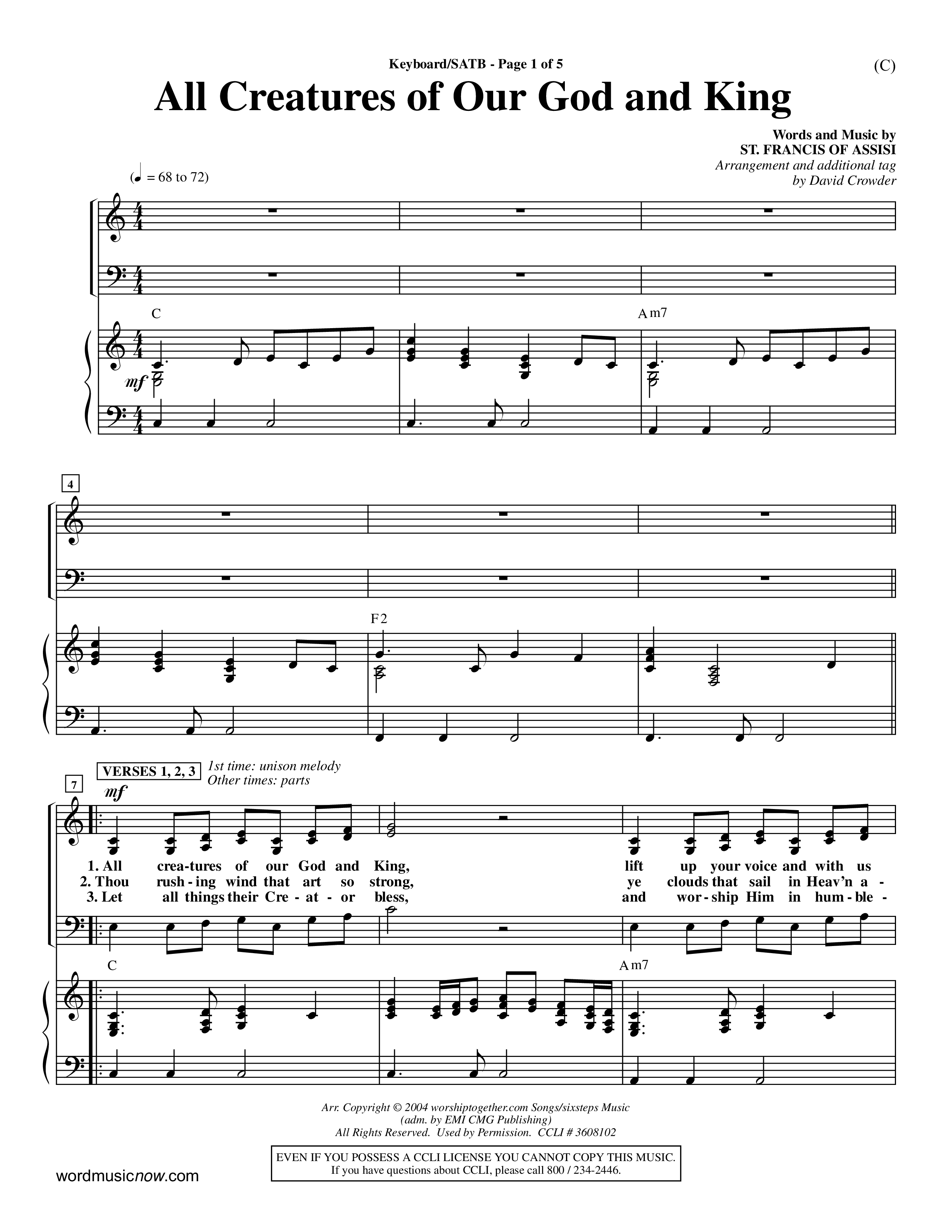 All Creatures Of Our God and King (Crowder) (Choral Anthem SATB) Keys (Word Music Choral / Arr. David Crowder)