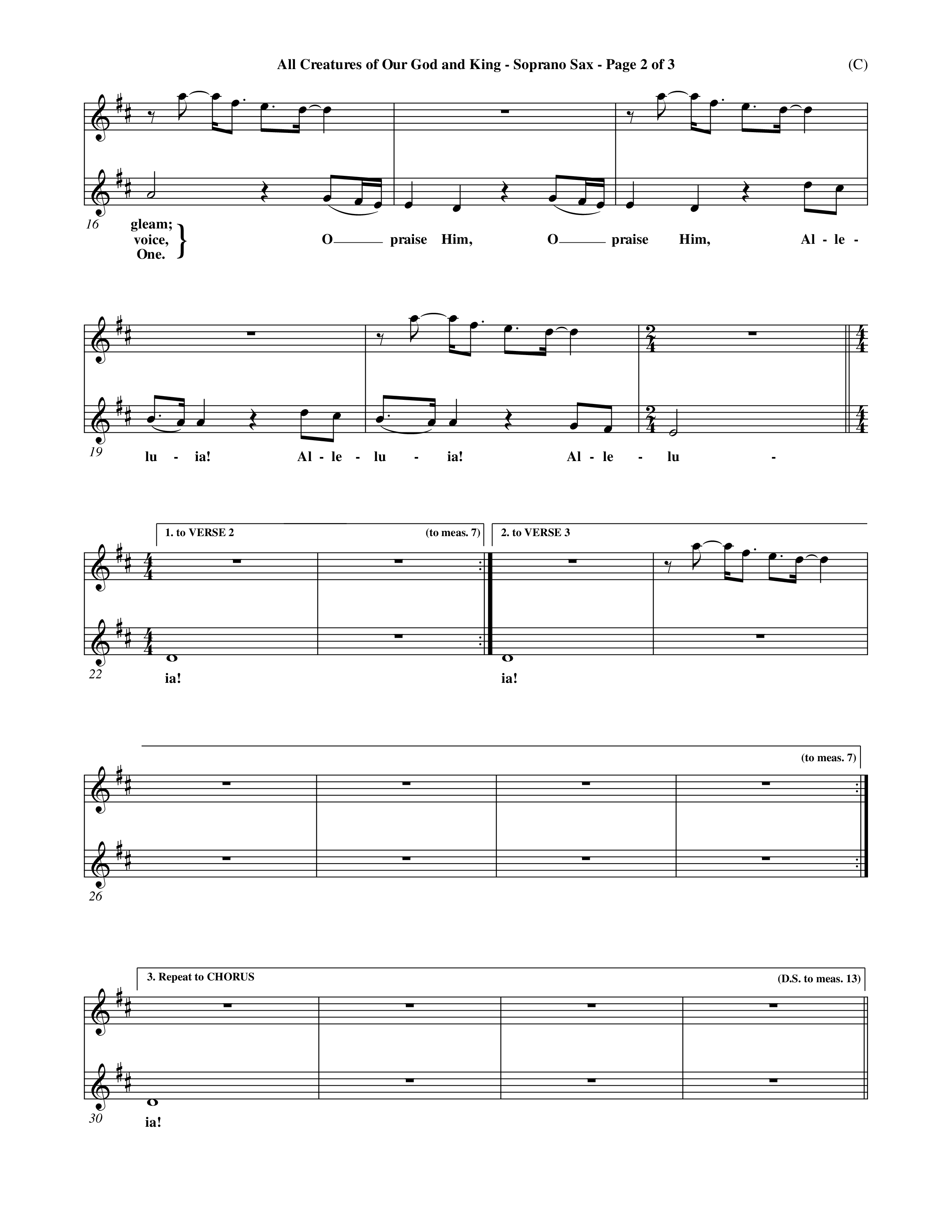 All Creatures Of Our God and King (Crowder) (Choral Anthem SATB) Saxophone (Word Music Choral / Arr. David Crowder)