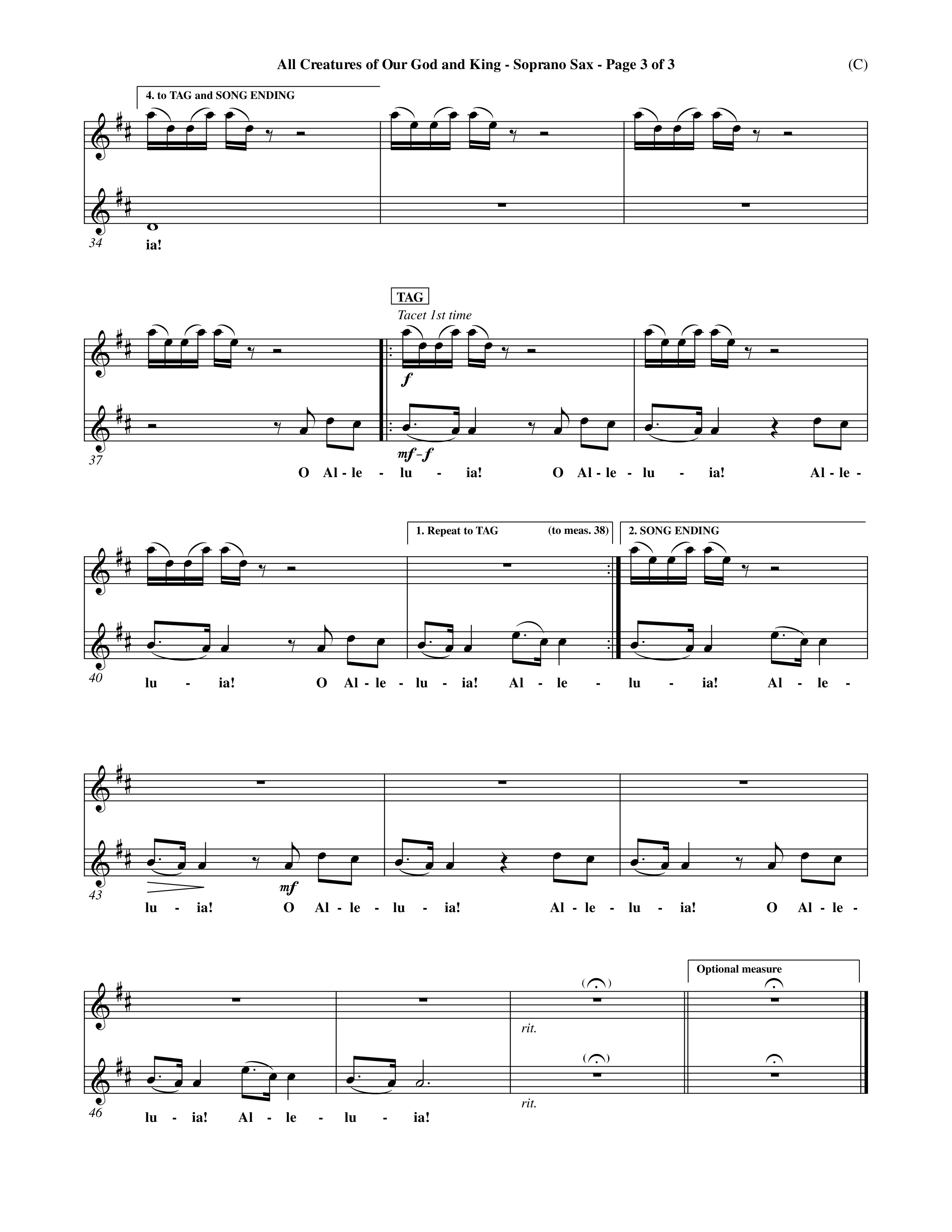 All Creatures Of Our God and King (Crowder) (Choral Anthem SATB) Saxophone (Word Music Choral / Arr. David Crowder)