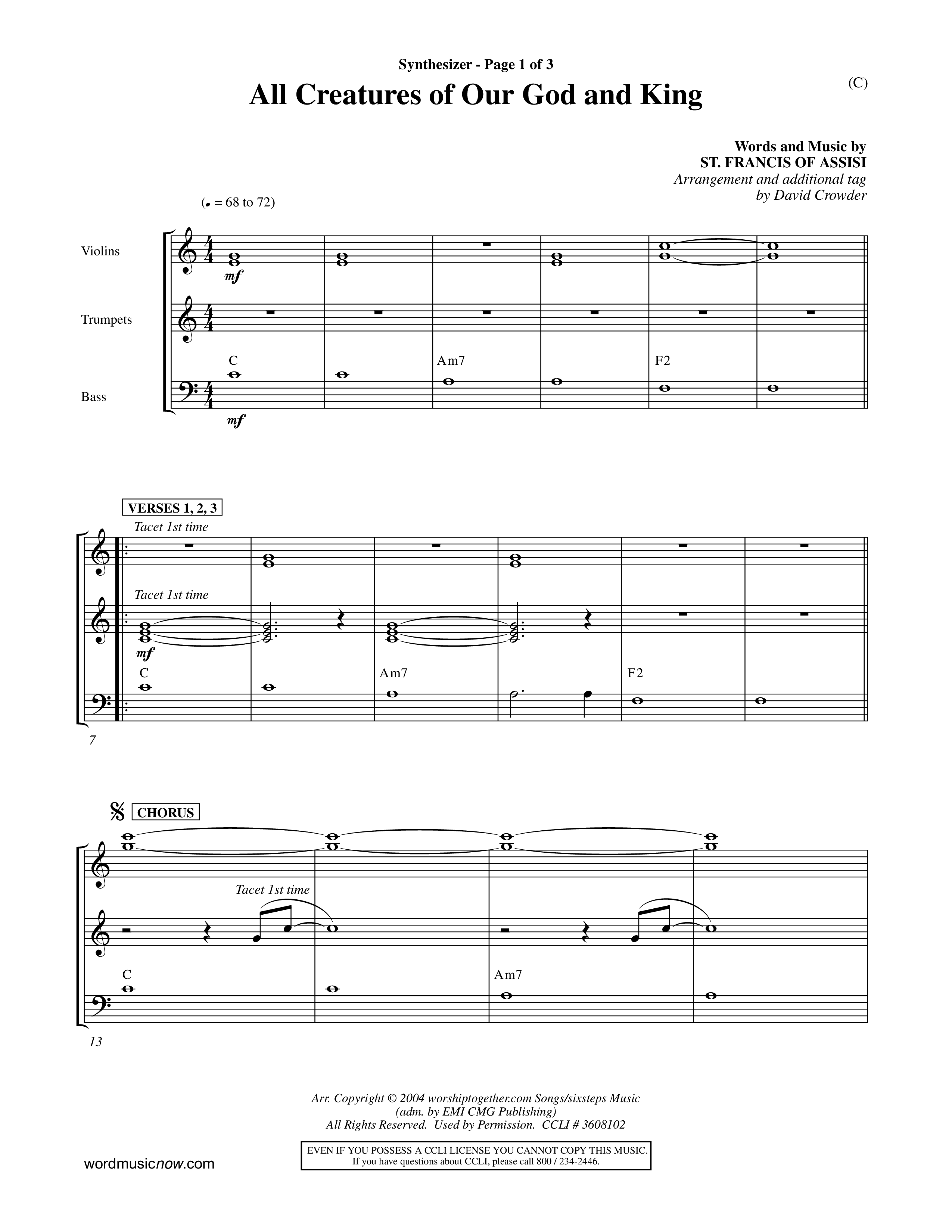 All Creatures Of Our God and King (Crowder) (Choral Anthem SATB) Synth (Word Music Choral / Arr. David Crowder)