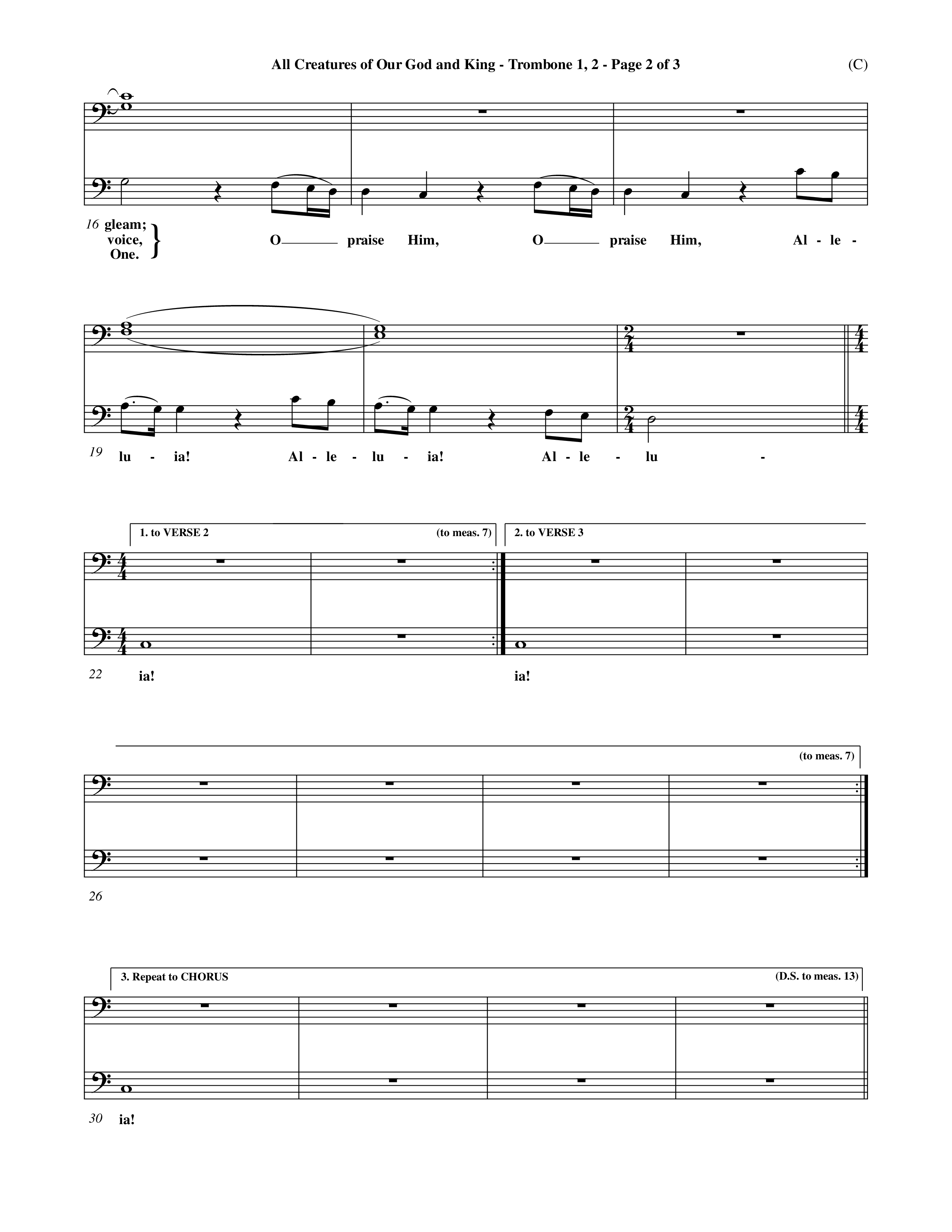 All Creatures Of Our God and King (Crowder) (Choral Anthem SATB) Trombone 1/2 (Word Music Choral / Arr. David Crowder)